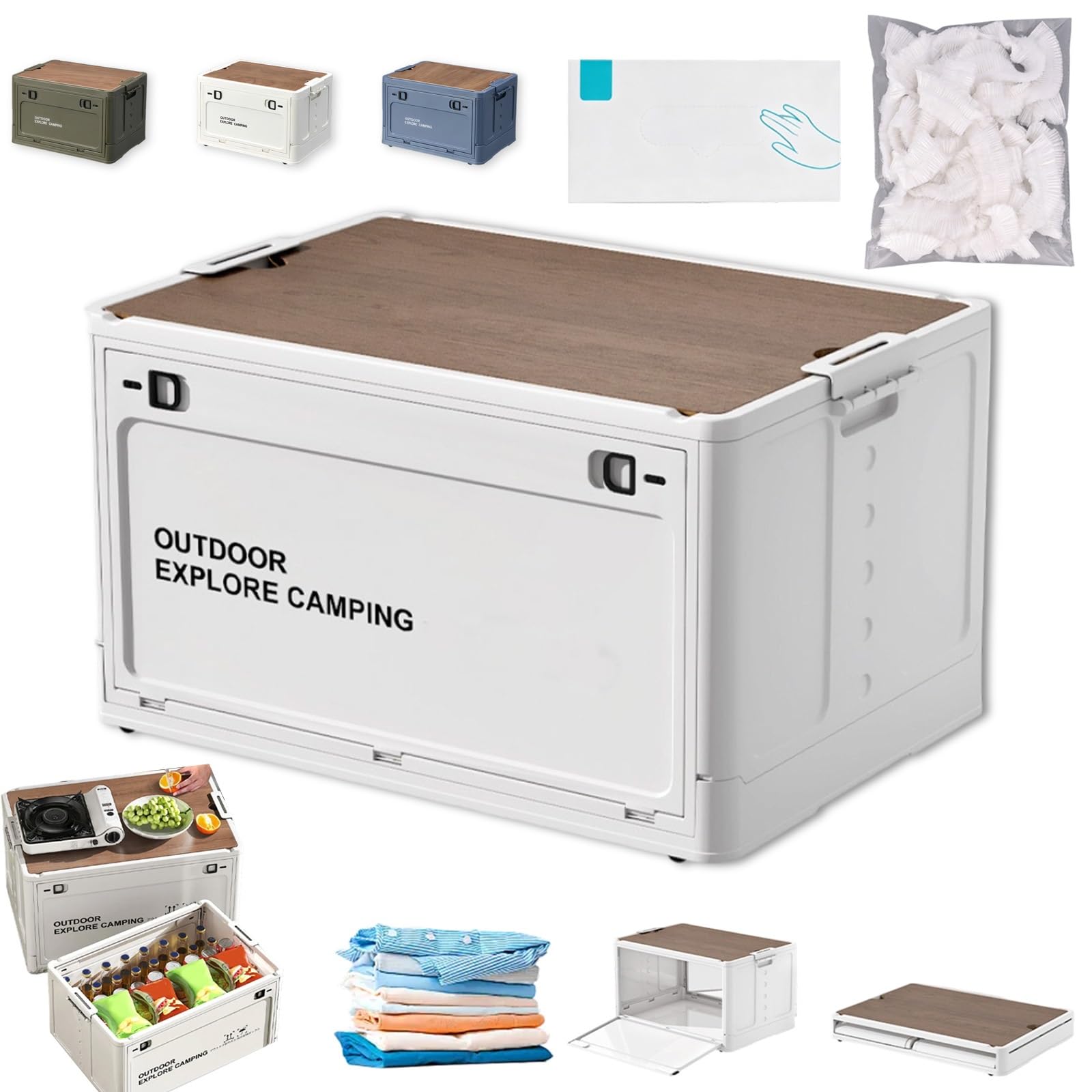 Ruhemeister Pro 2026 New Collapsible Camping Storage Box with Wooden Lid, 30L Camping Box, Campings Organizer, Campings Boxs for Car - Organizer and Table in One, for Picnic, Car, Home(A)