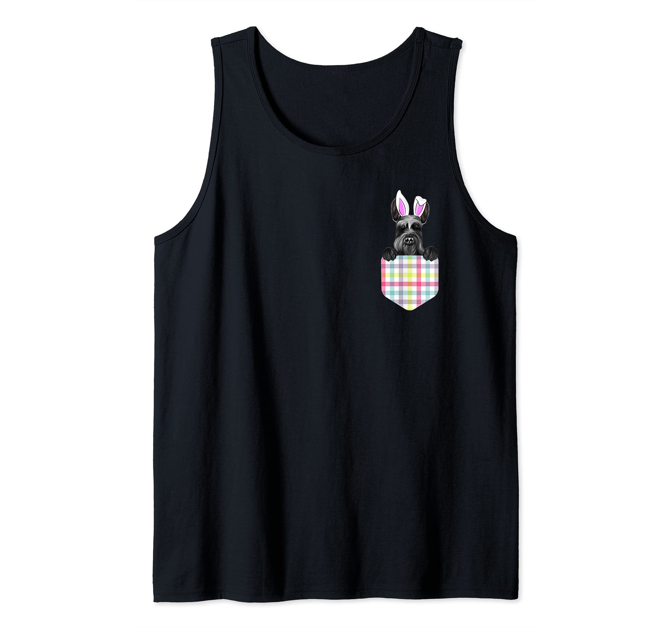 Easter Plaid Giant Schnauzer Bunny Dog In Pocket Tank Top, Black