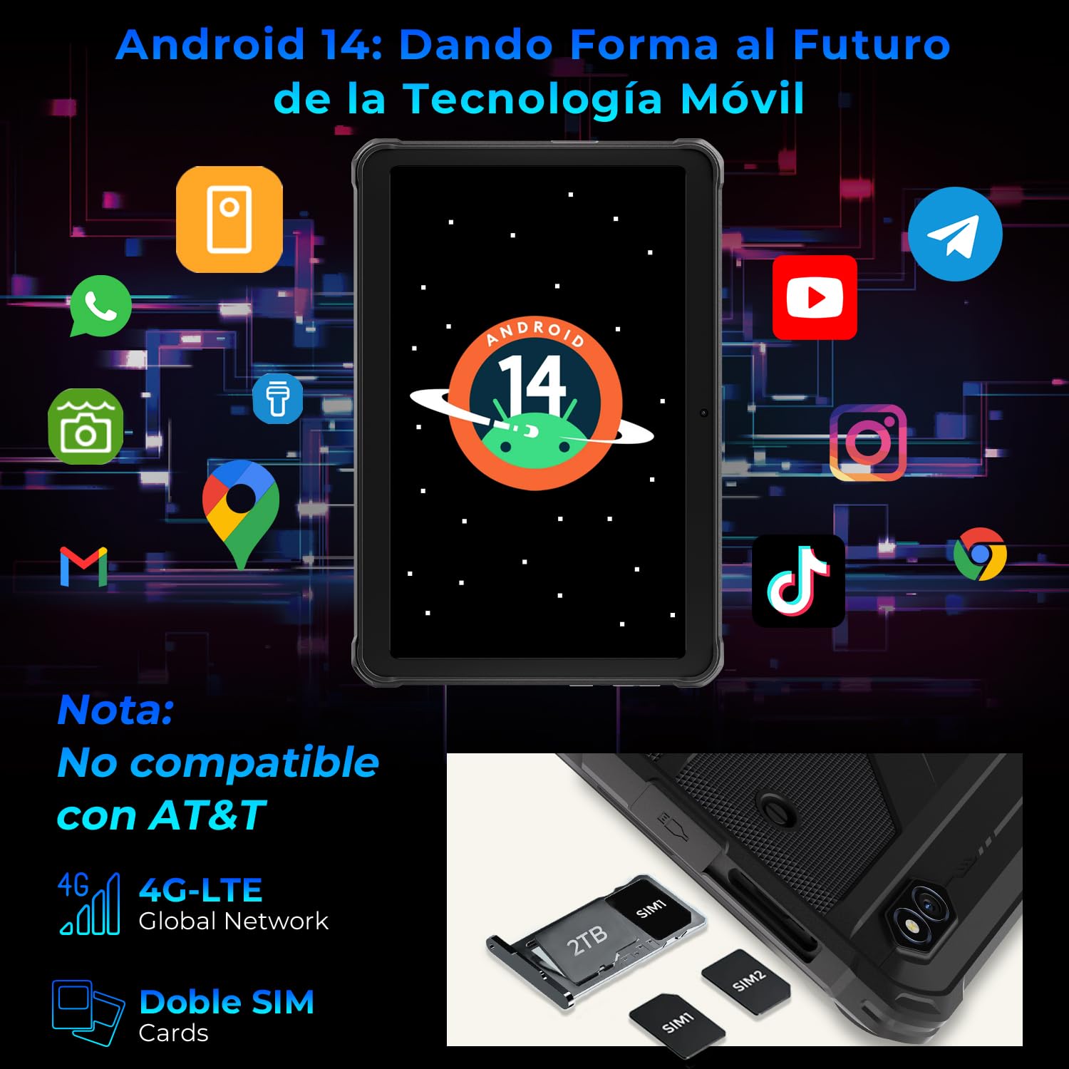 HOTWAV R8 Tablet Rugerizada - 10.1" HD+ Pantalla Waterproof Tablet, 12 + 128GB/1TB TF Tableta Android 14, 10800 mAh Tablets Robusta, Cámara de 13MP, Octa-Core/IP68 & IP69K/Dual SIM 4G/WLAN 5/GPS/OTG