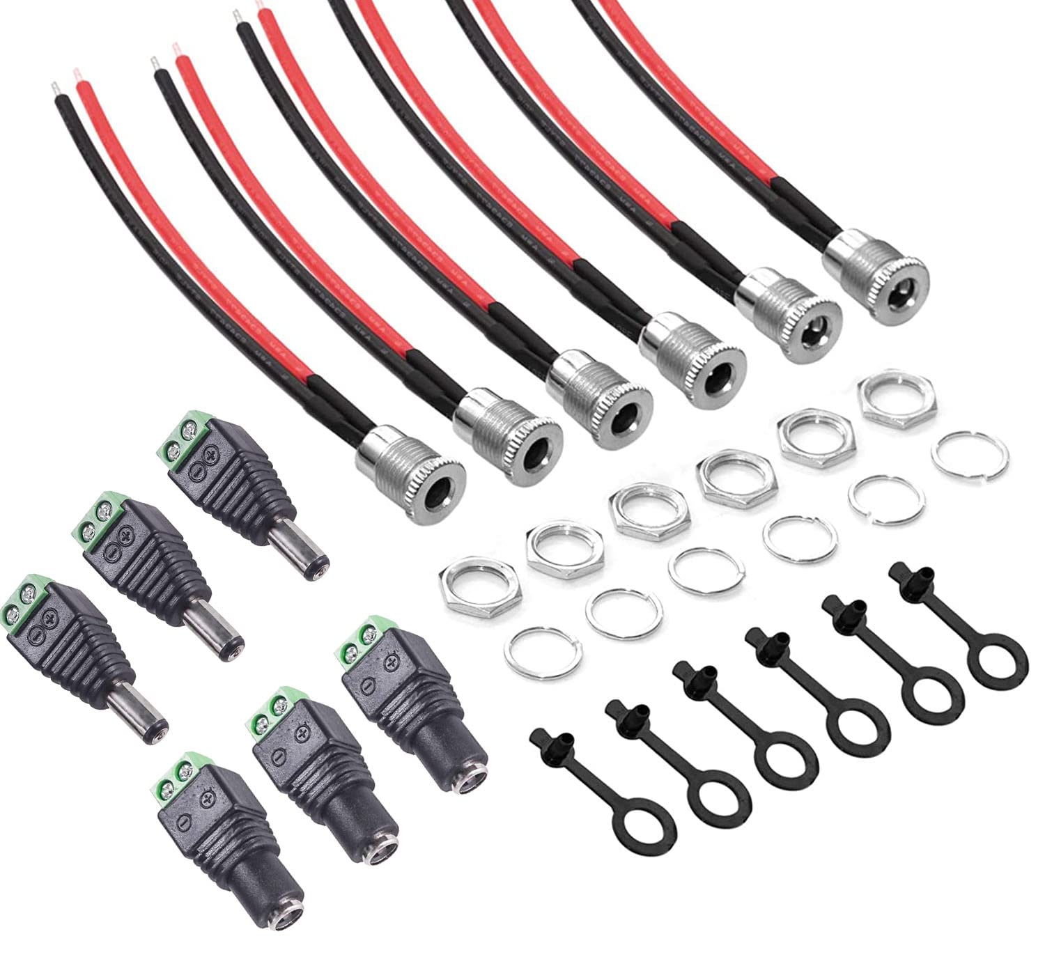 12Pezzi 5.5 mm x 2.1 mm Connettori DC a pannello Jack,alimentazione DC presa, Per Connettore Femmina da Pannello CCTV Home Security Surveillance Camera