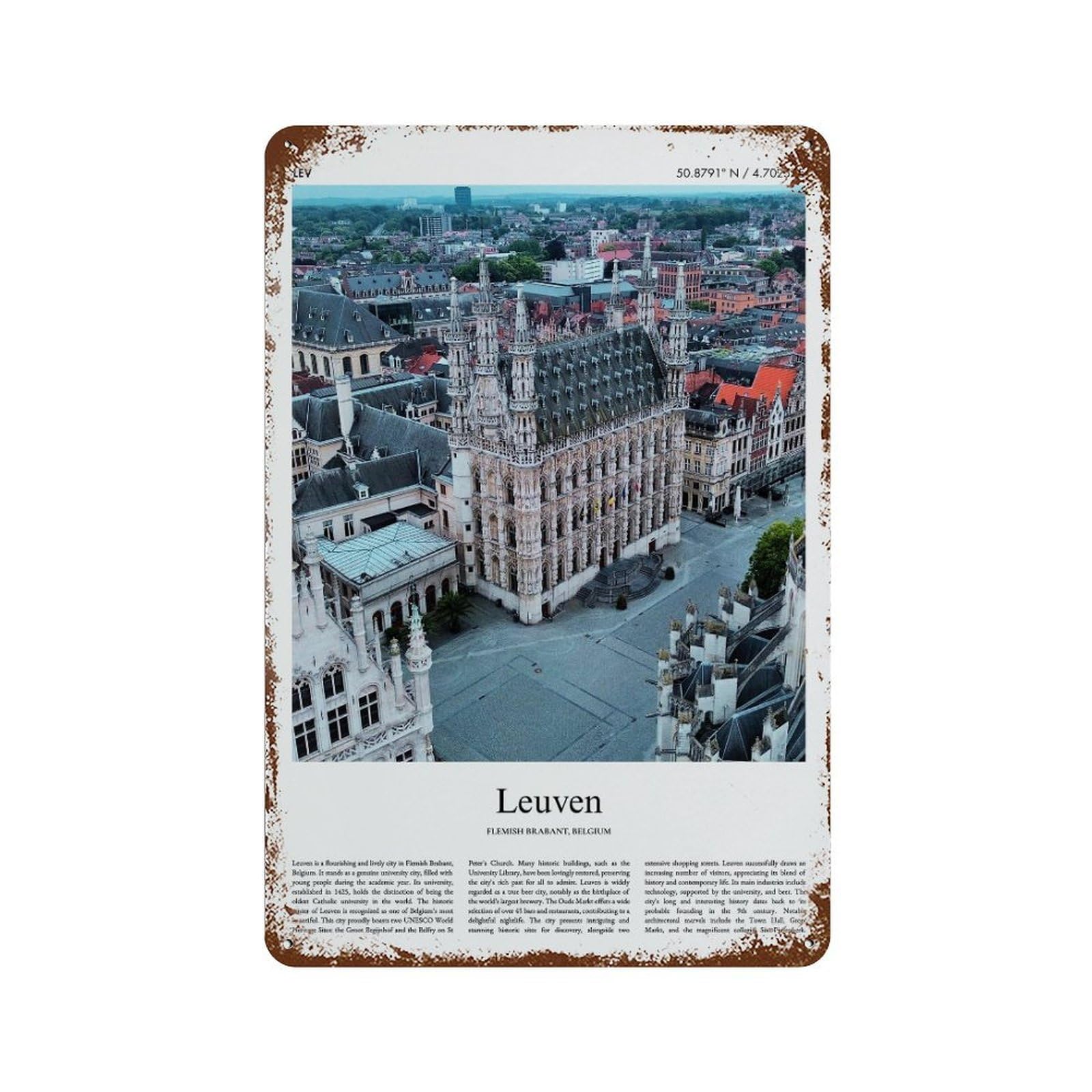 xiaoxiaoshen Leuven Flemish Brabant, Belgium City Scenery Wall Decor Art Metal Tin Poster Modern Home Decor Art Home Bar Shop Decorations Vintage Sign 30x20cm
