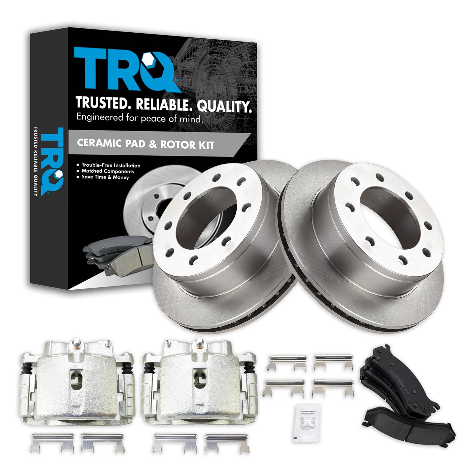 TRQ Rear Brake Pad Caliper &amp; Rotor Kit Ceramic Vented