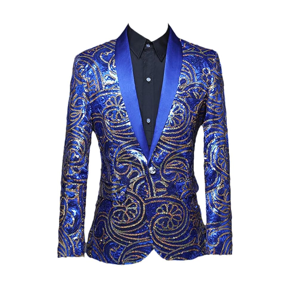 Abito da smoking con colletto a scialle con paillettes rosse Blazer da uomo  da sposa da sposo cantante da ballo con glitter giacca da ballo DJ Club  Stage Blazer, Blu reale, M :