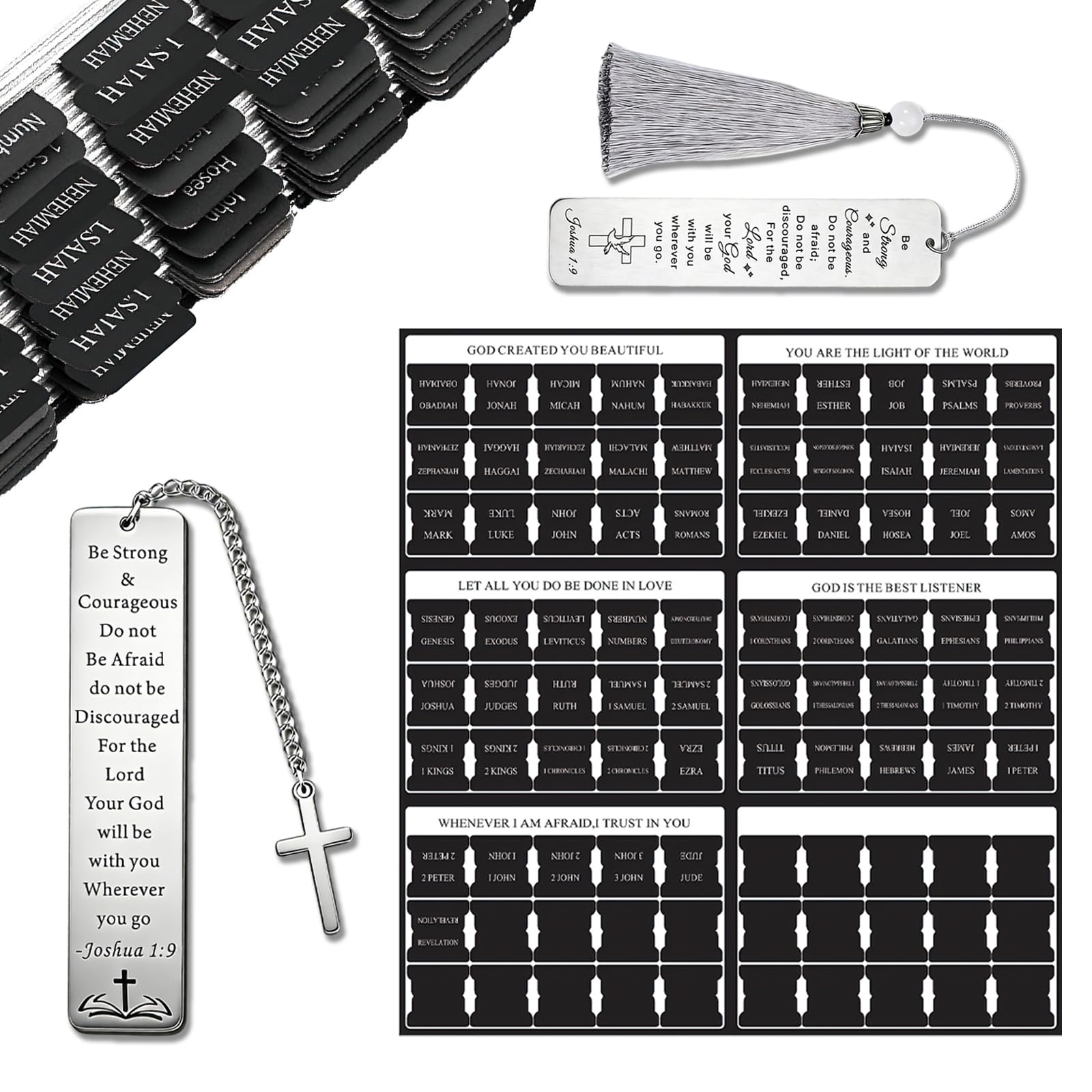 90 Pcs Laminated Bible Tabs Set, Bibles Labels with 2 Christian