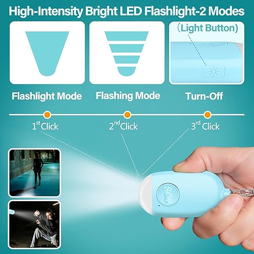 Miniatura 4 de Hion Alarmas de seguridad personal para mujeres, llavero de alarma de autodefensa recargable de 130 dB con linterna LED, alarma de seguridad sonora