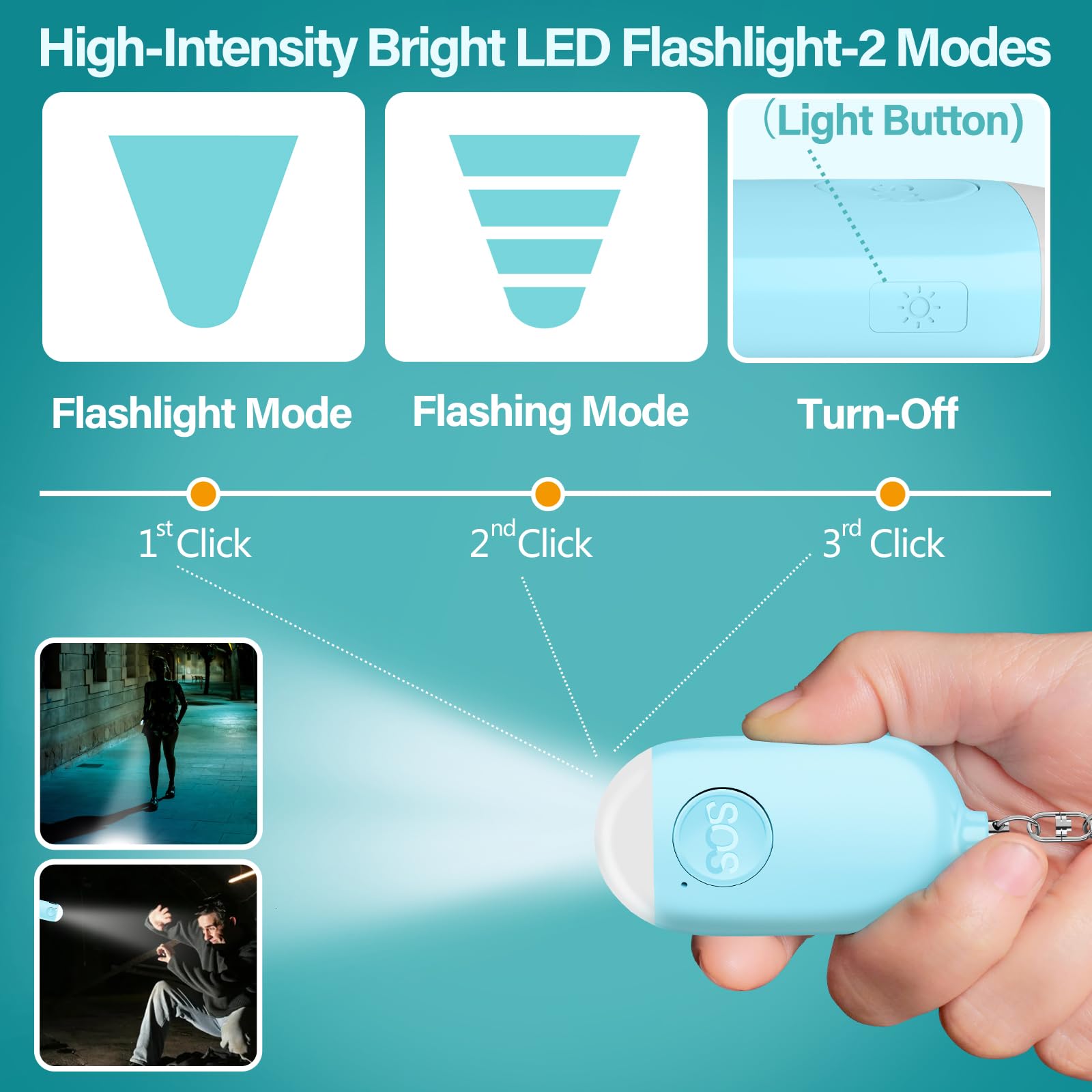 Hion Allarme Personale ricaricabile, 130 dB Forte SuonoAllarme di Sicurezza Personale Allarme Autodifesa per Donne/Bambini/Ragazze/Anziani con Torcia LED(Blu)