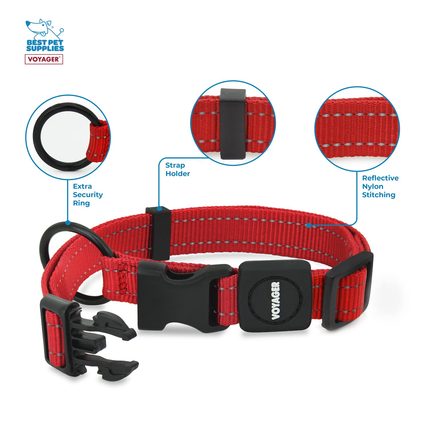 Best Pet Supplies Reflective Dog Collar with Adjustable Length, Heavy-Duty Buckle, and Strong Leash D-Ring, Training, Walking - Image 2