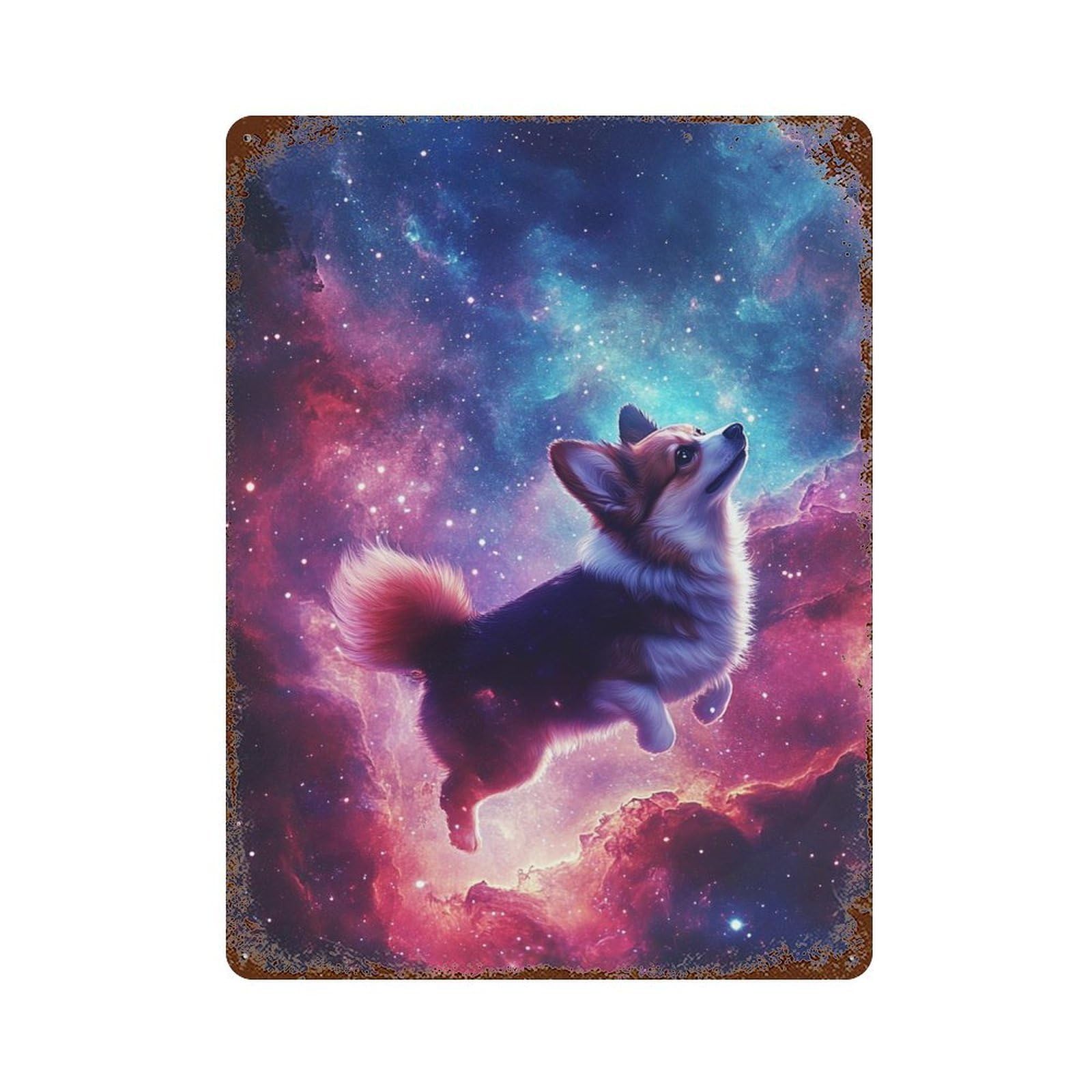 Garage Style Cosmic Corgi Adventure-1 Vintage Rust Metal Sign 15.7"x11.8", Novelty Wall Decor for Bar And Workshop