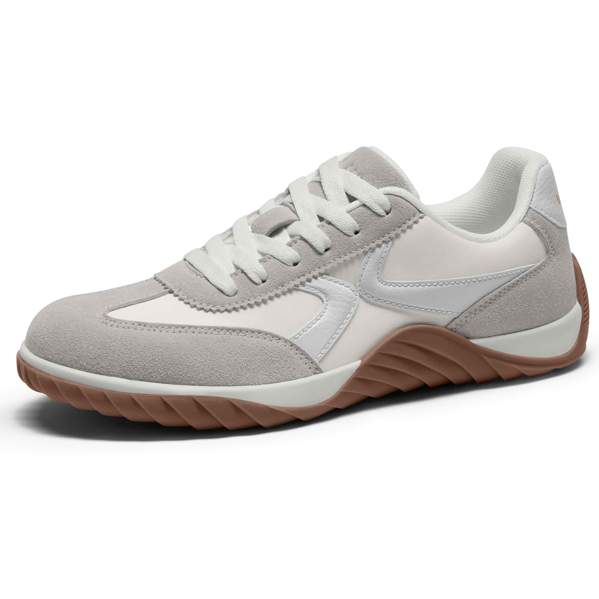 Women’s Retro Fashion Sneakers, Low Profile Lace-Up Casual Shoes with Suede Panels, Vintage T-Toe Sneakers for Everyday Streetwear