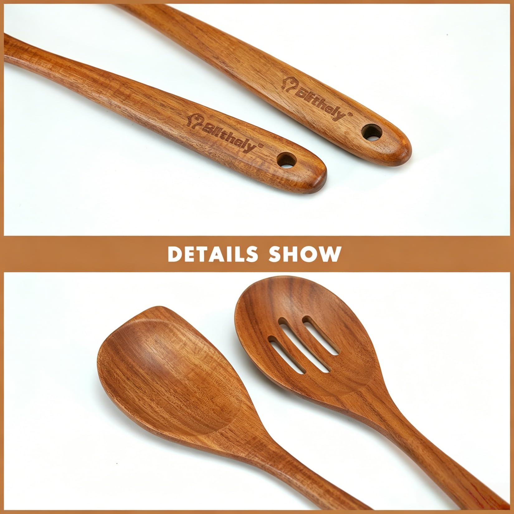 Holzlöffel zum Kochen, Ecklöffel und Schlitzlöffel, antihaftbeschichtet, glattes Holz-Kochlöffel-Set, hitzebeständige Holz-Kochutensilien zum Kochen, Servieren und Mischen, 2 Stück