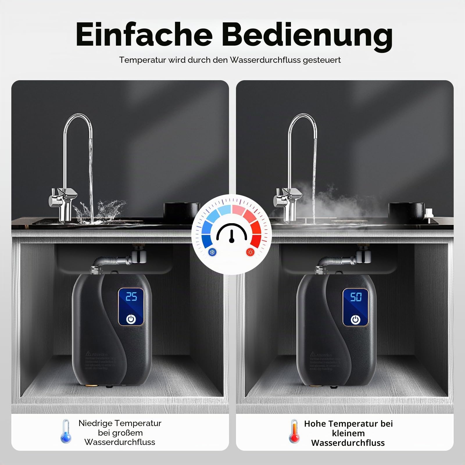Mini Klein Durchlauferhitzer Elektronisch Tankless Water Heater Elektrischer Universal Kompakt Aus Edelstahl Elektro Warmwasser Dusche Im Wasserhahn FüR DraußEn Outdoor KüChe Camping Schwarz
