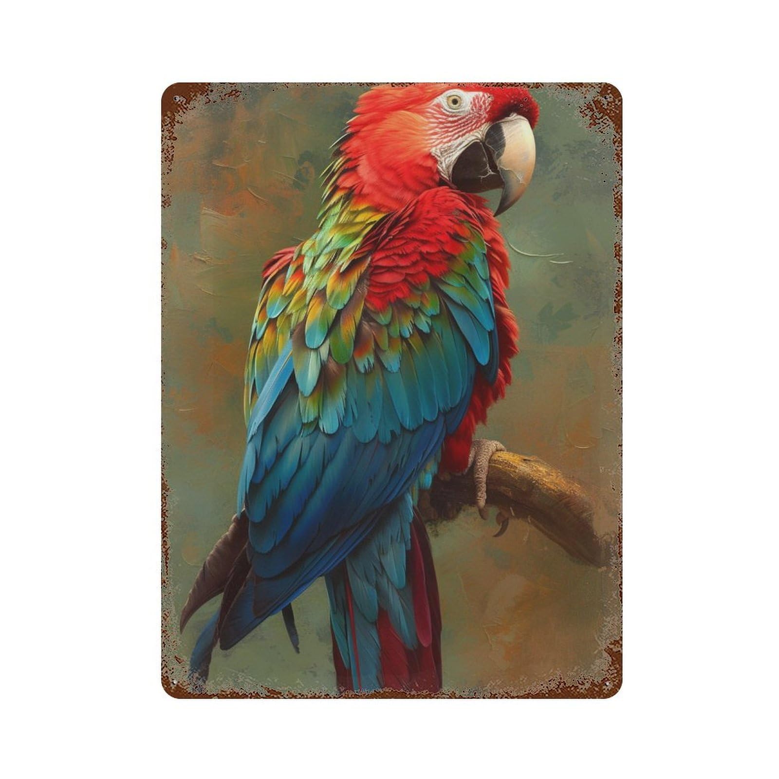 Colorful Macaw Parrot Art Print-1 Decorative Tin Sign 15.7"x11.8", for Bistro, Counter And Cafe Decor, Classic Wall Plaque