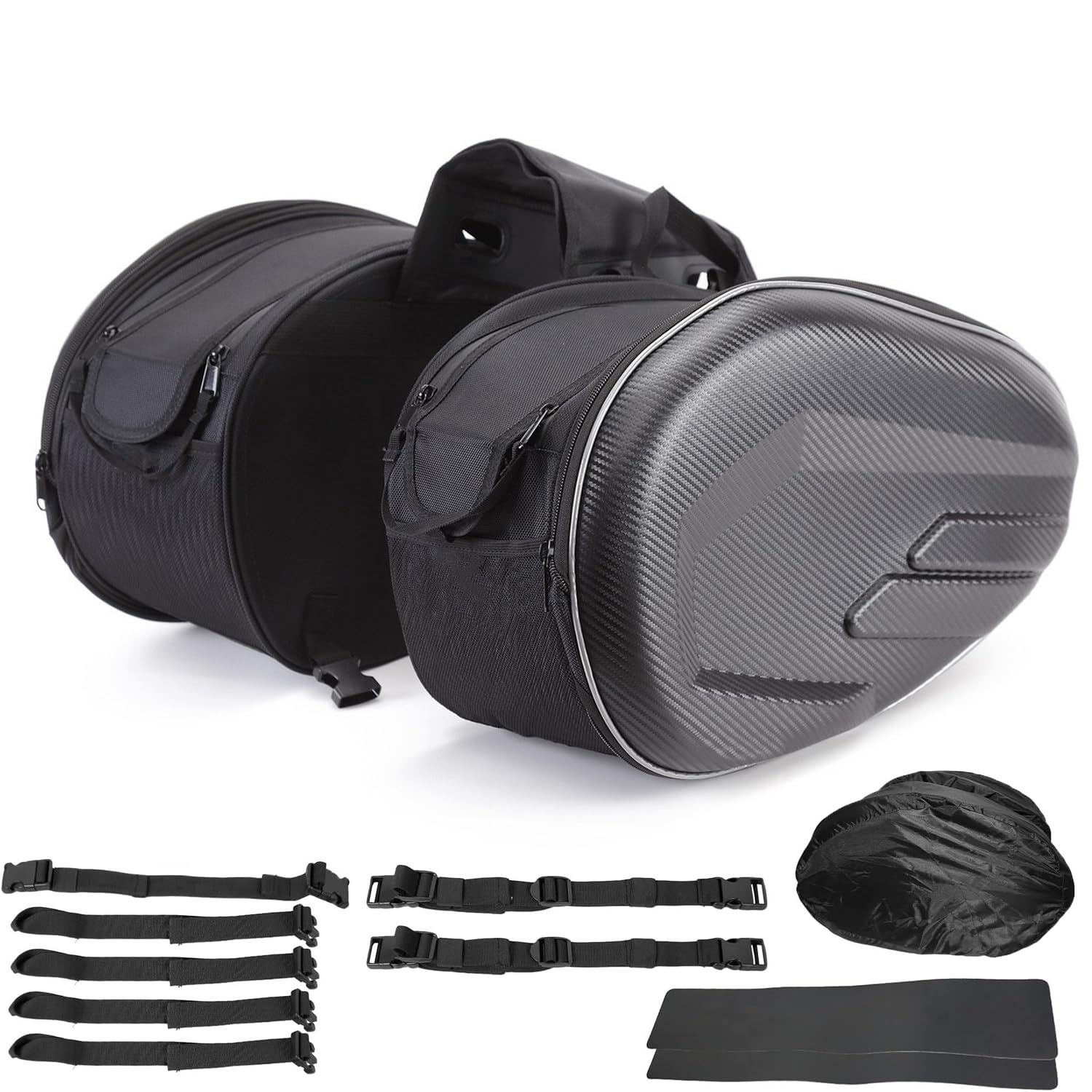 Maletas para Moto,36L-58L,Impermeable,Pareja Bolsas Side Capacidad Ampliable,Negro