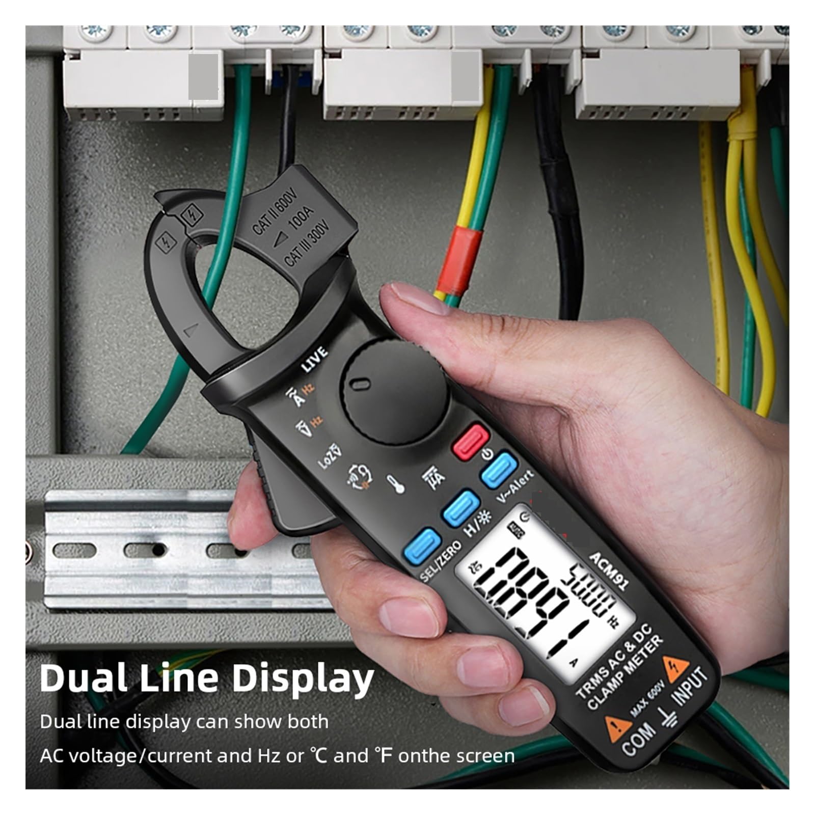 Pinza amperimétrica digital, Medidor De Pinza Digital Profesional, Amperímetro Precisión 1mA, Abrazadera DC AC 100A, Multímetro, Probador Voltaje Reparación Automática(ACM91Black and T1101)
