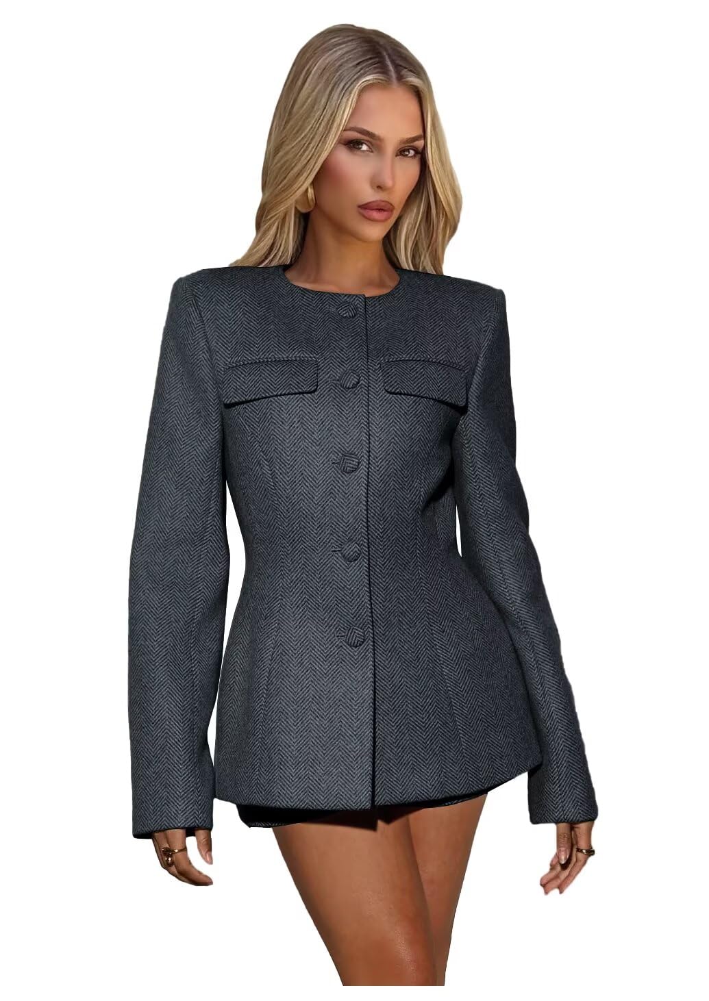 Tweed Winter Suits for Women Business Casual 2 Piece Womens Suit Dressy Herringbone Shorts Pant Suits for Women