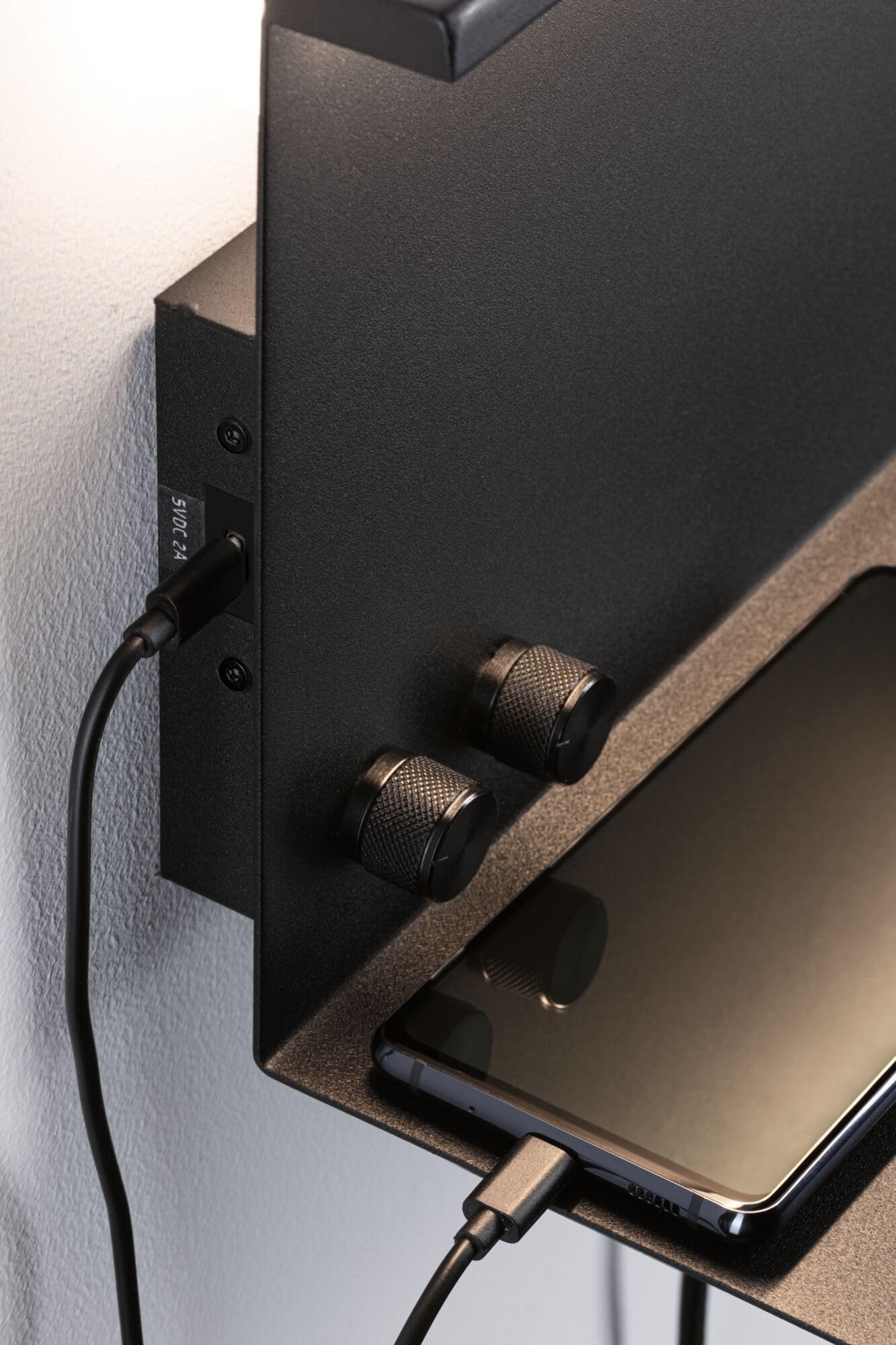 Paulmann 96773 LED Wandleuchte Jarina USB C 4,5 / 1x1,6W 540lm / 200lm dimmbar 350x170mm Schwarz matt Metall 3000K