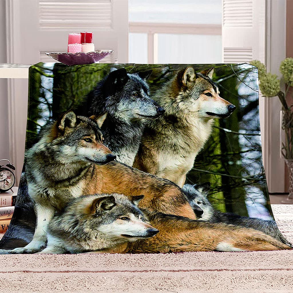 GSKOQD Throw Blanket 3D Forest Animals Wolf Pattern Soft Fluffy Flannel Fleece Blanket, Warm Thick Velvet Plush Couch Sofa Throw, Cozy Winter Single Bed Blankets For Kids 180X220Cm
