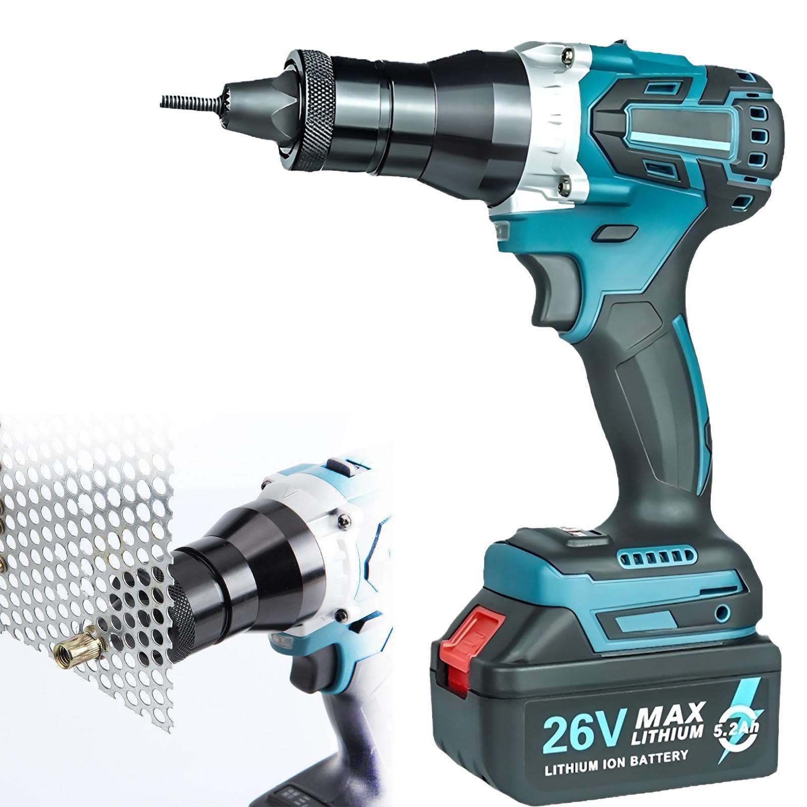 SHAHRYAR Pistola Remachadora Automática,Juego De Remachadora Eléctrica,Juego De Remachadora Inalámbrica,2 Velocidades - 5200 Mah,para Tuercas M3, M4, M5, M6, M8, M10 Y M12