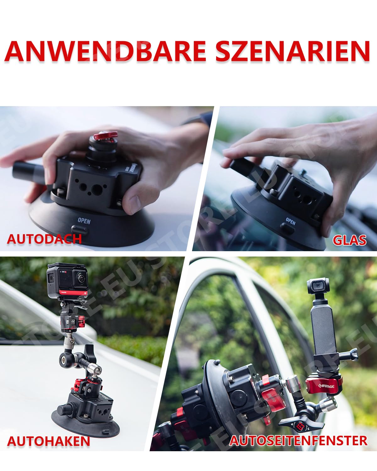 IFOOTAGE Spider Crab Vehicle Suction Cup VS-146 - Ventosa multifunción grande para parabrisas y ventanas, fijación de rosca doble de 1/4" y 3/8", carga útil máxima de 30 kg
