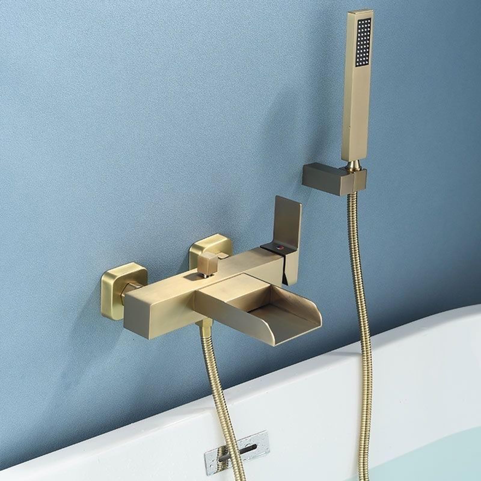 JYBNBBE Waterfall Bath Shower Mixer Tap Hot and Cold Brass Wall Mounted Bath Mixer Taps Brushed Gold (Brushed Gold A)