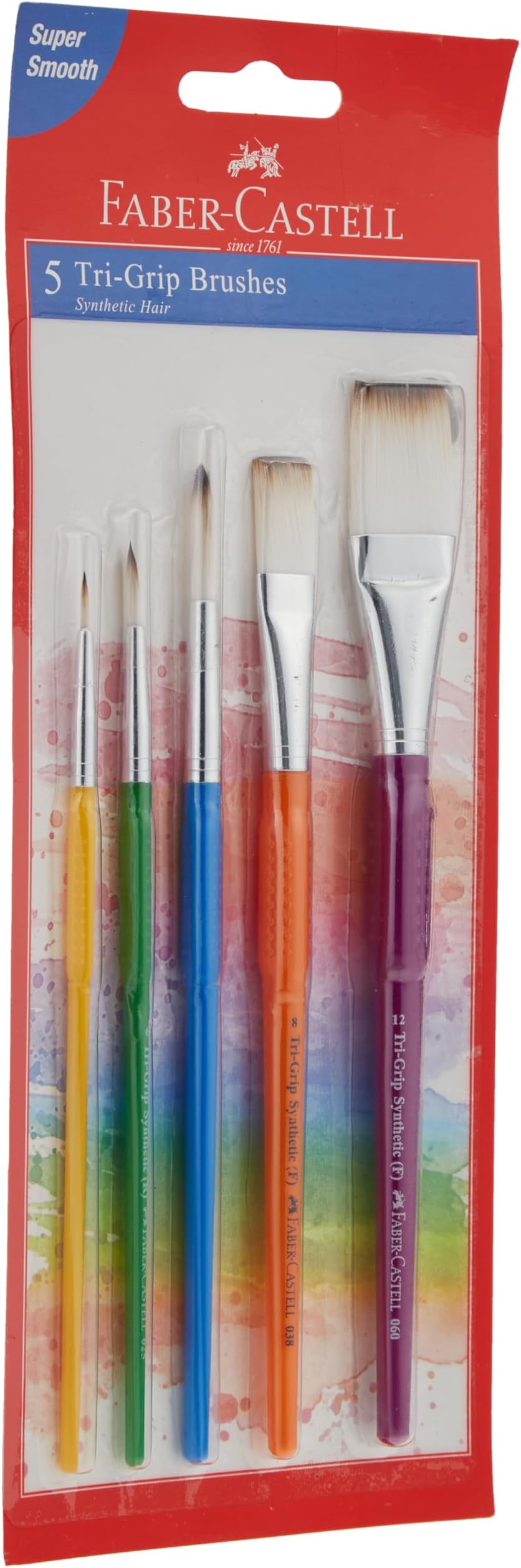 Faber-Castell Grip Paint BrUShes Round & Flat Combination 5Pc 2,6,10, 8, 12, Assorted, 280815