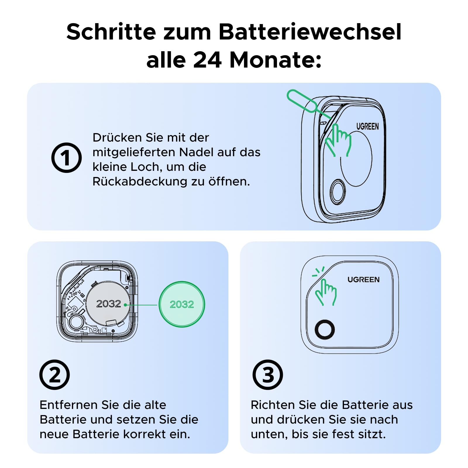 UGREEN FineTrack kompatibel mit Apple Find My (nur iOS), GPS Tracker, Schlüsselfinder mit Austauschbarer Batterie, 24 Monaten Batterielebensdauer, Tracker für Koffer, Keys, Reisepässe(4 Pack)