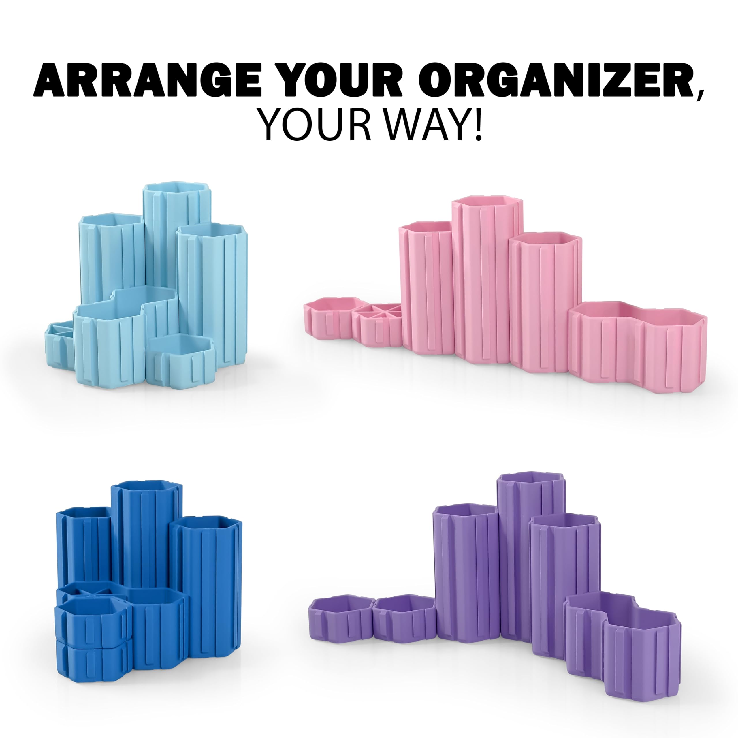Glassboard Studio Hexaflex Organizer-Set – Stifte- und Stifthalter für den Schreibtisch, vielseitiges sechseckiges Design, verstellbare Trennwände, 12 Farboptionen – Schreibtisch- und Büroorganisation