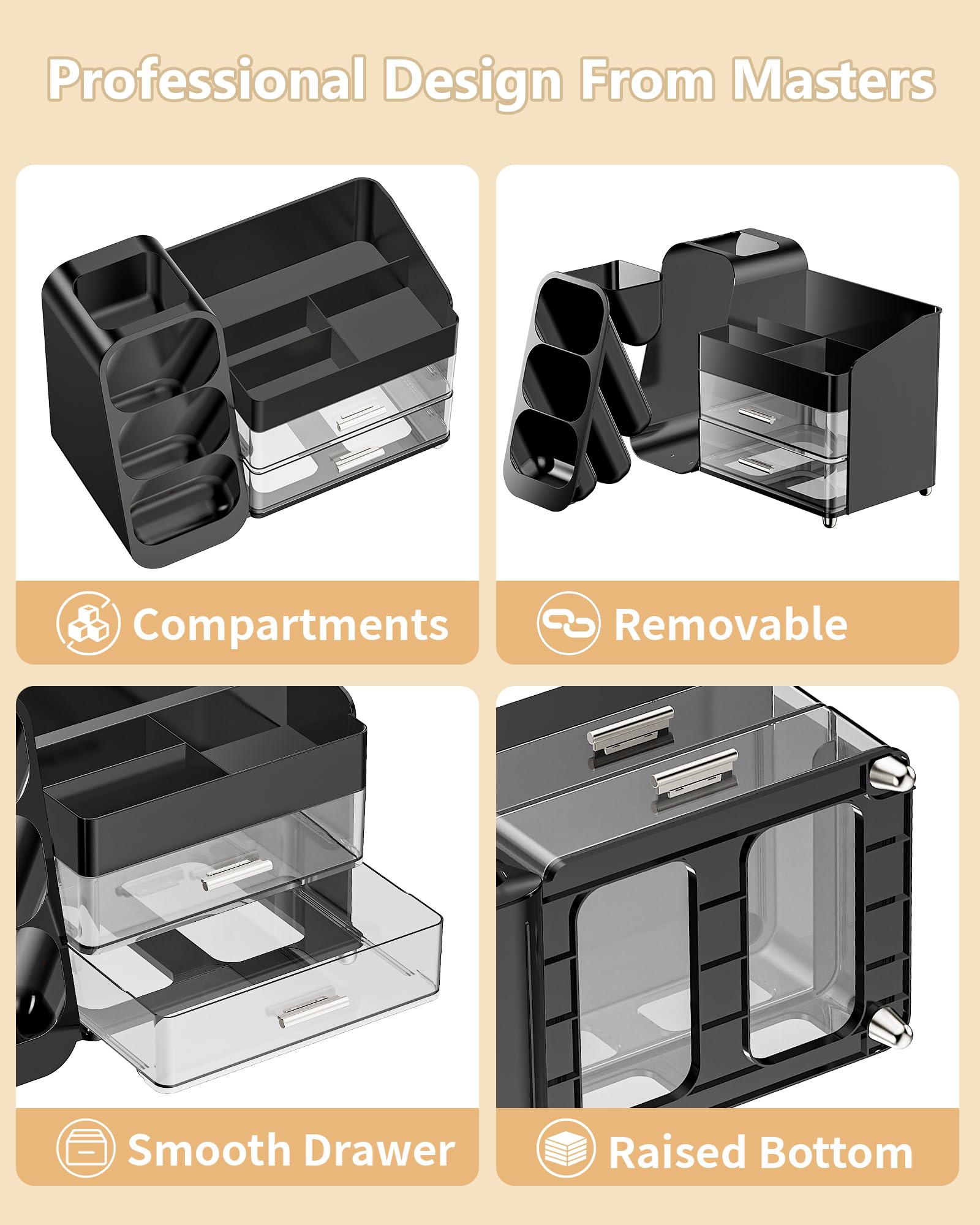 Anylady Makeup Organizer with Drawers, Skincare Organizer (Large Size Thick), Storage Box Cosmetic Display Cases, Make up Organizers for Vanity, Dresser, Desk, Kitchen, Countertop (black): Black