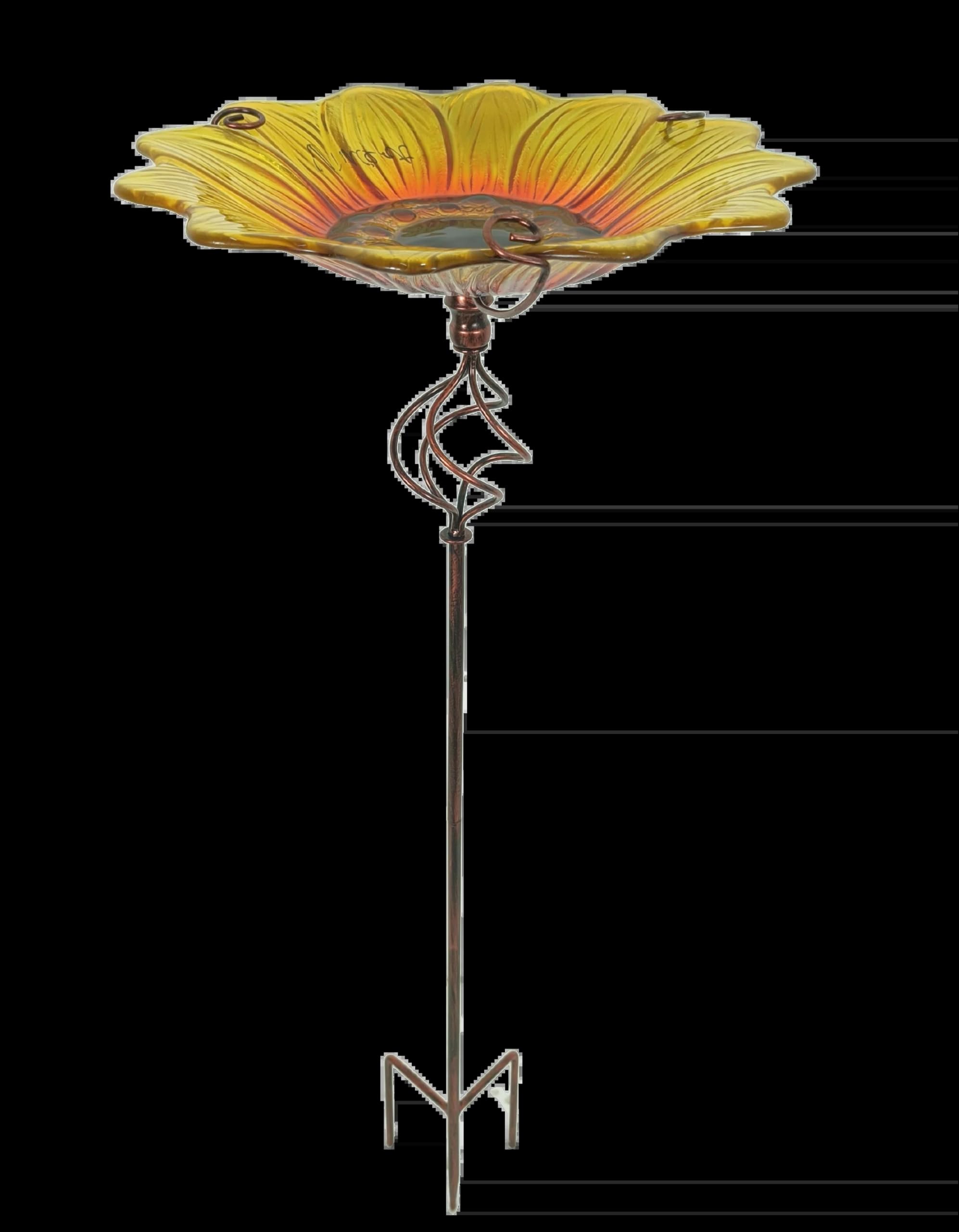 Sunflower Glass Bird Feeder Stake/ Bird Bath By Creekwood Brightly Coloured