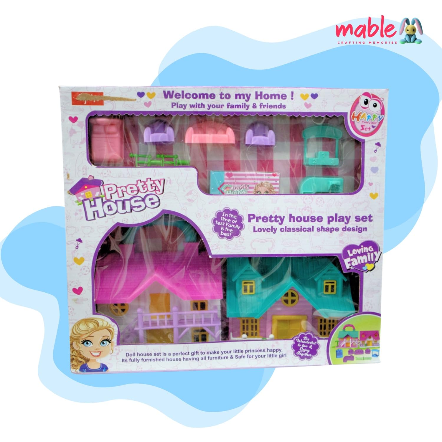 MABLE Girls Big Size Pretty Doll House Playset for Kids, Beautiful Two Room Set, Furniture, and Openable Doors for Kid Girls | Stunning Design for Indoor & Outdoor Fun for Children 4