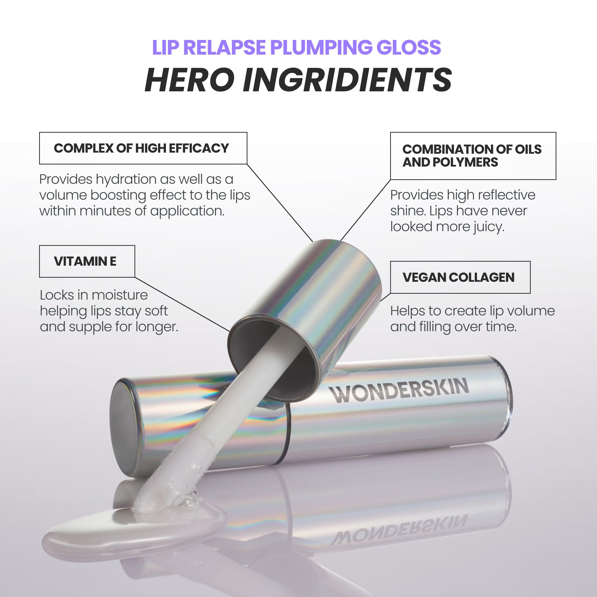 Brillo Wonderskin - Brillo labial voluminizador de alto brillo | El brillo labial hidratante aporta volumen visible, brillo intenso y comodidad duradera para unos labios definidos