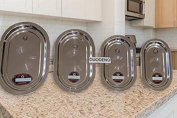 Duodeno Stainless Steel Serving Trays Set | Oval Shape | 4 Piece Set | Multiple Sizes (30cm, 27cm, 26cm, 24cm)