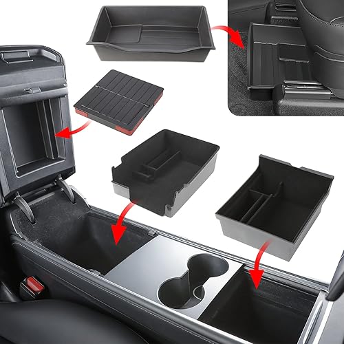 Miniatura 2 de EVMODS Bandeja organizadora de almacenamiento para Tesla modelo Y paquete de 5 unidades compatible con el modelo Y 2021 2022 2023 consola central y