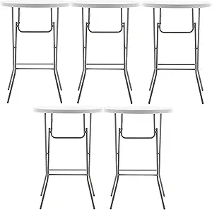 BTEXPERT 32" Round 43" Bar Height White Granite Plastic Folding Table Portable Commercial Table Banquet Card Coffee Dining Table for Wedding Party Event Home Kitchen Outdoor Set of 5