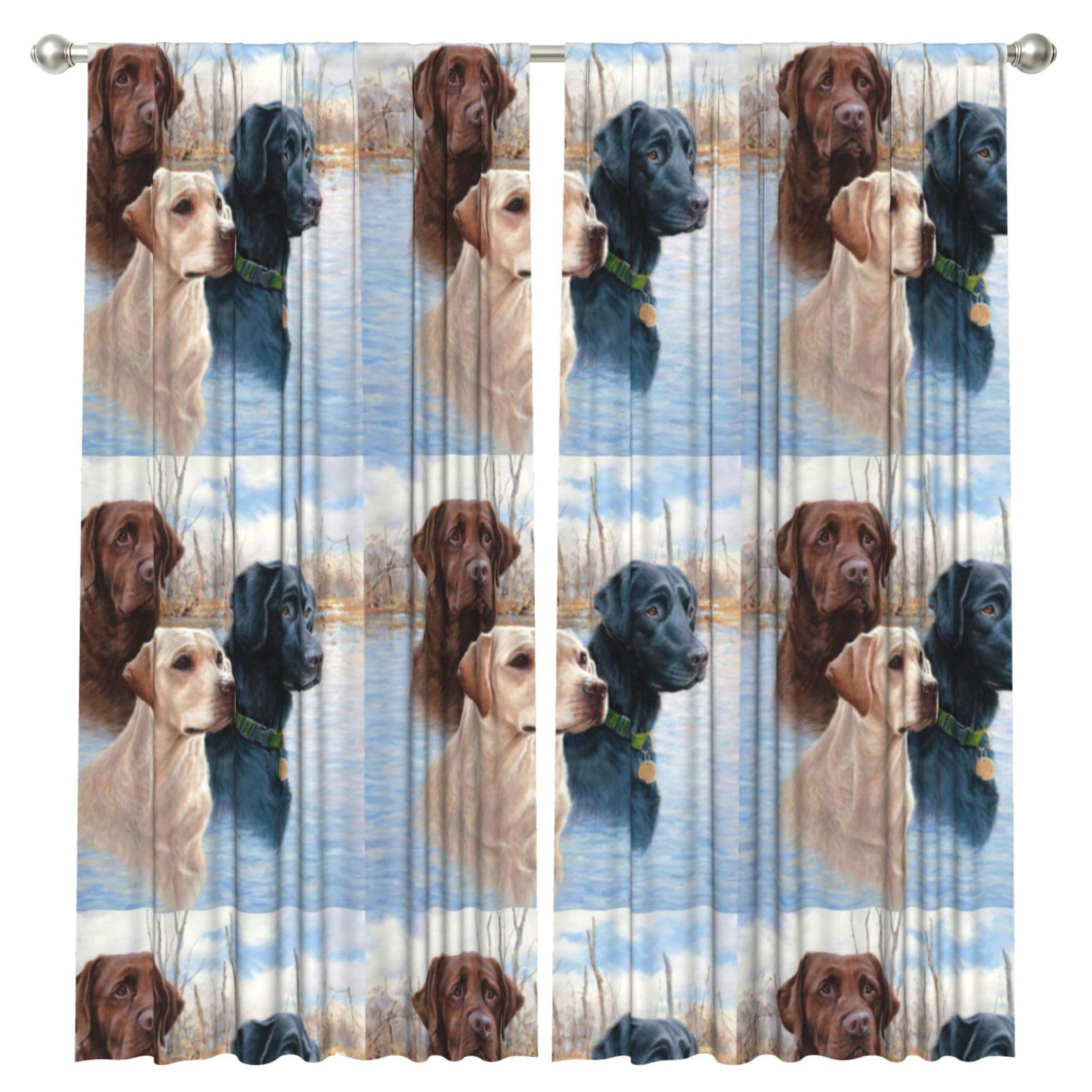 InOmak Labrador Retriever Dog Puppy Art, 2 Panels Window Curtains 52 x 84 Inch Blackout Curtains for Living Room Bedroom