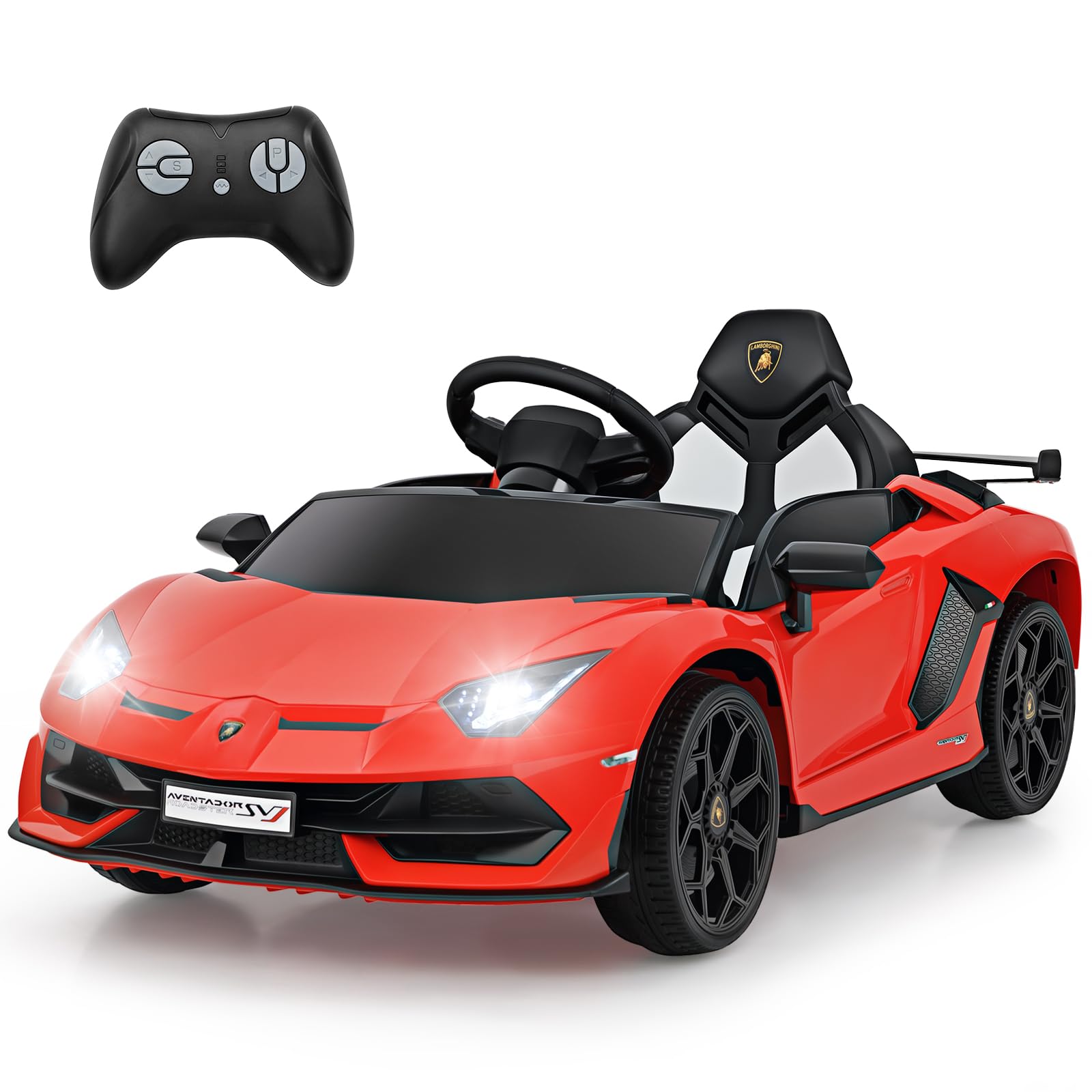 COSTWAY 12V Kids Electric Ride on Car with Remote Control, LED Lights, MP3, Music, Hydraulic Doors, 2 Motors Licensed Lamborghini Battery Powered Toy Vehicle for Boys Girls (Red)