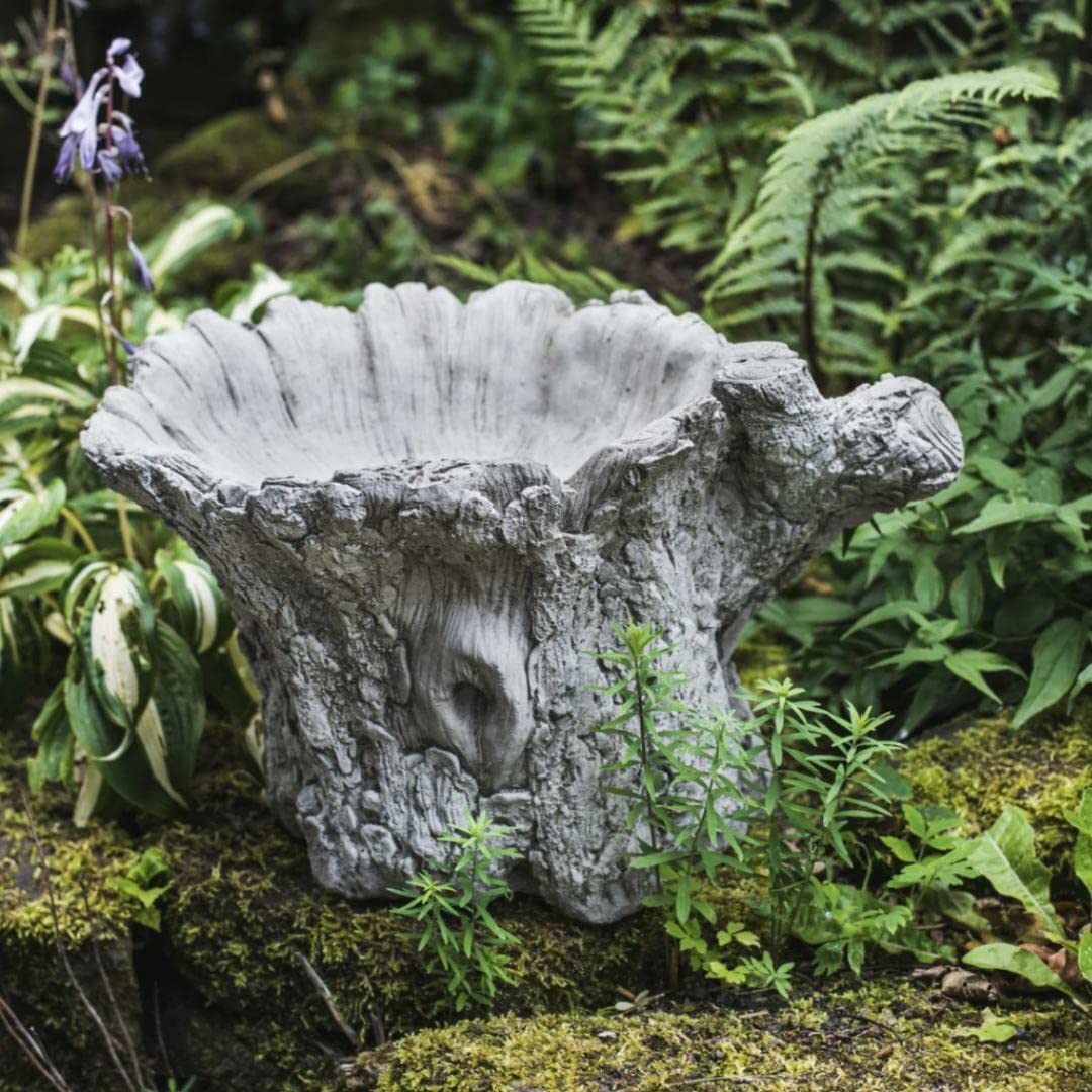 DGS STATUES – Stone Cast Short Tree Trunk Birdbath Feeder Detailed Design