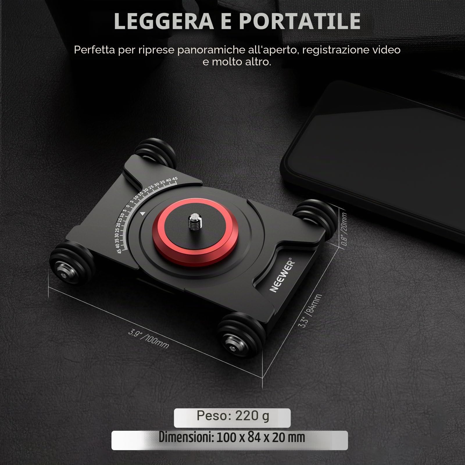 NEEWER Fotocamera Slider Dolly con testa a sfera e morsetto telefonico, 4 ruote tavolo Dolly con panoramica a 360°, compatibile con fotocamera mirrorless mini videocamere GoPro iPhone e telefoni