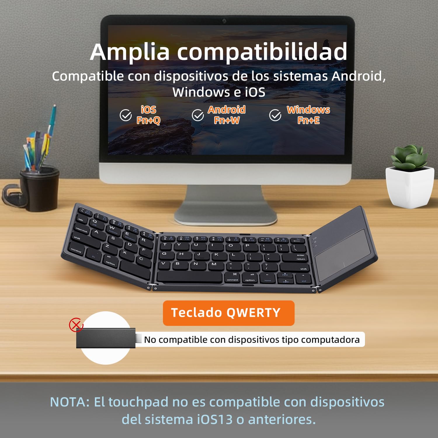Mcbazel Teclado Bluetooth Plegable,Teclado Inalámbrico Portátil Ultra Delgado con Teclado Numérico, Compatible con Mac, iOS, Android, Windows