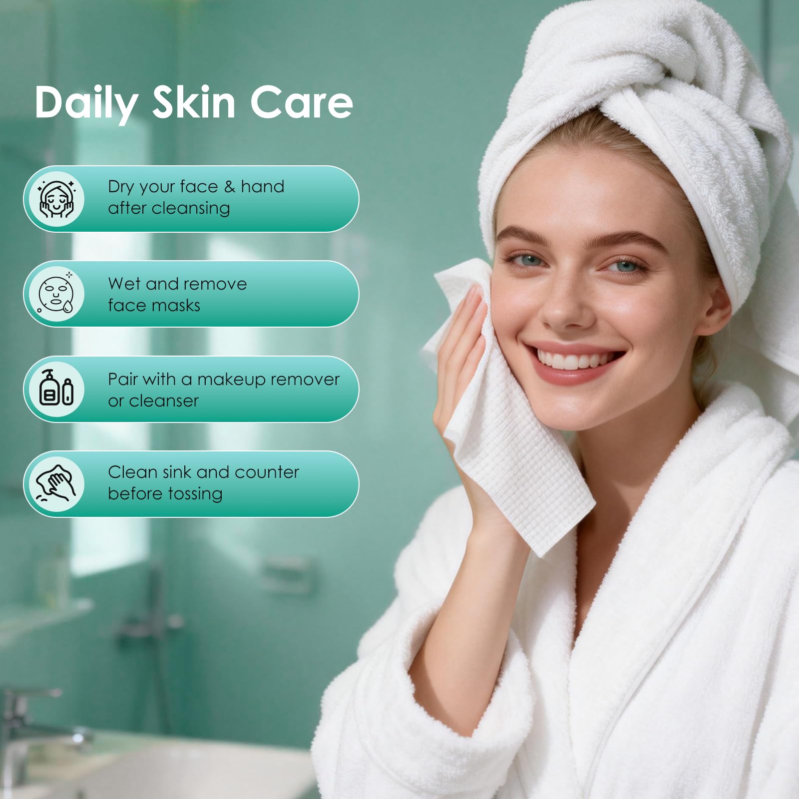 SDIW Face Towels 10"Γ12", XL Disposable Facial Towels, Extra Thick Clean Face Towelettes, Ultra Soft Makeup Remover Dry Wipes for Sensitive Skin, Cleansing, Travel, 50 Count in use