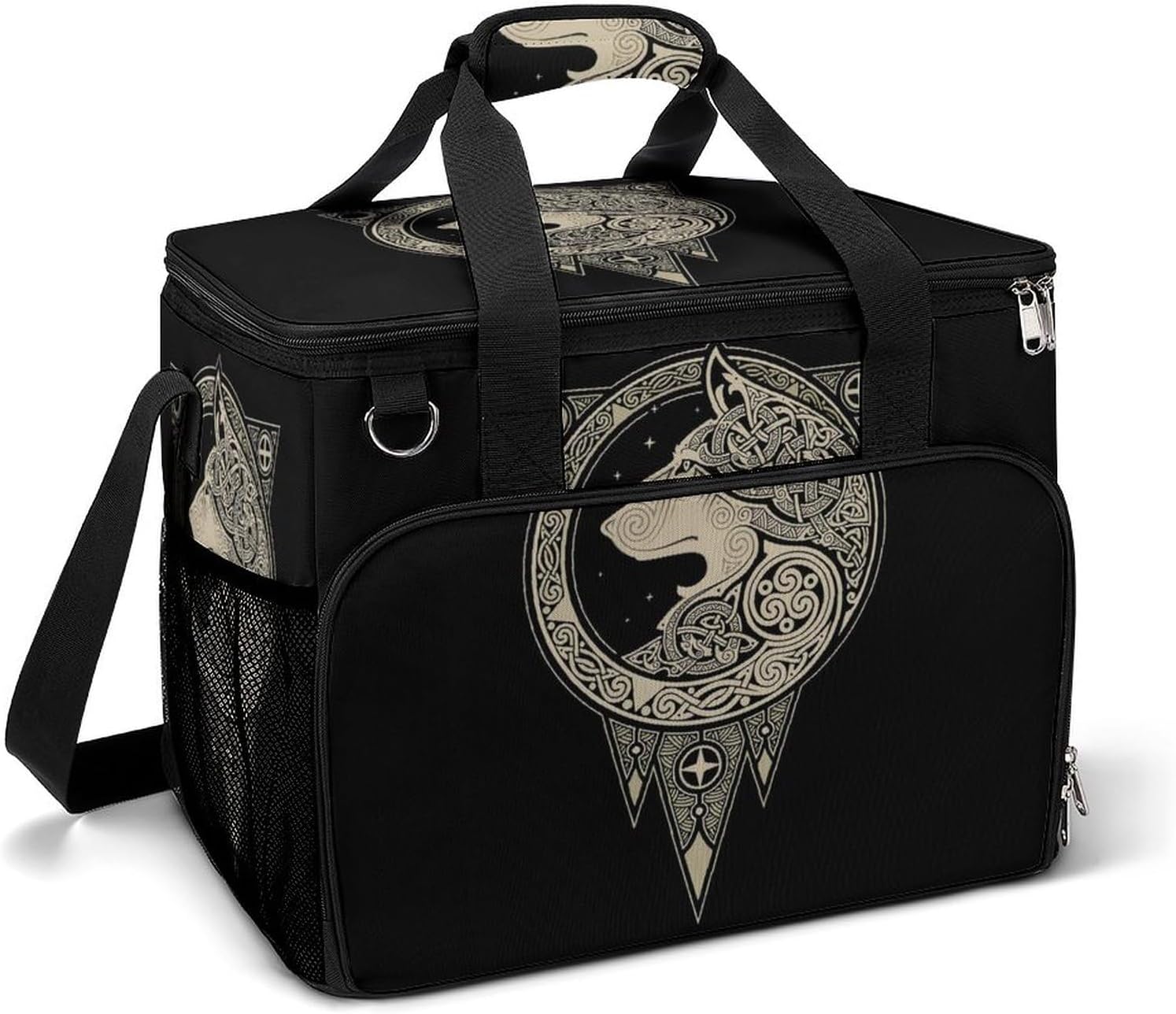Odin Viking Age Wolf Norse Mythology Runes Cooler Bag, Collapsible Soft Sided Cooler, Large Leakproof Camping Cooler, Portable Travel Cooler for Camping, Road Trips