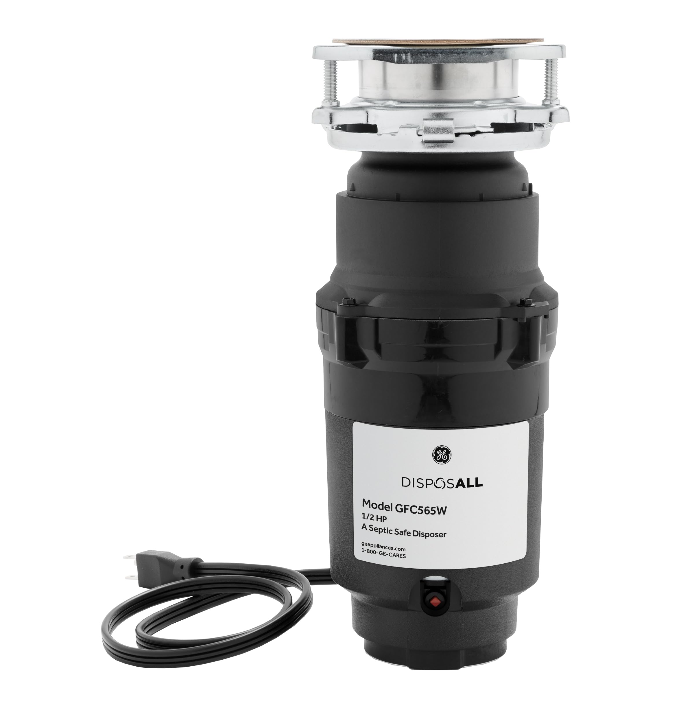 GE Disposall Continuous Feed 1/2 HP Motor Garbage Disposer, Good for Grinding: Cooked Meat, Beans, & Seeds, Universal 3 Bolt Install & Power Cord Included, Recommended for 2-4 Person Homes, GFC565W | Continuous Feed, Jam Resistant Technology, Quiet Motor, Easy Install, Anti-Clog Drain Boost, 7-Year Limited Warranty