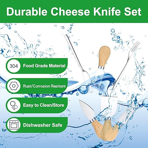 Miniatura 2 de 26 piezas de accesorios de tablas de charcutería, juego de cuchillos de queso con mango de madera, servicio para 4 utensilios de charcutería,