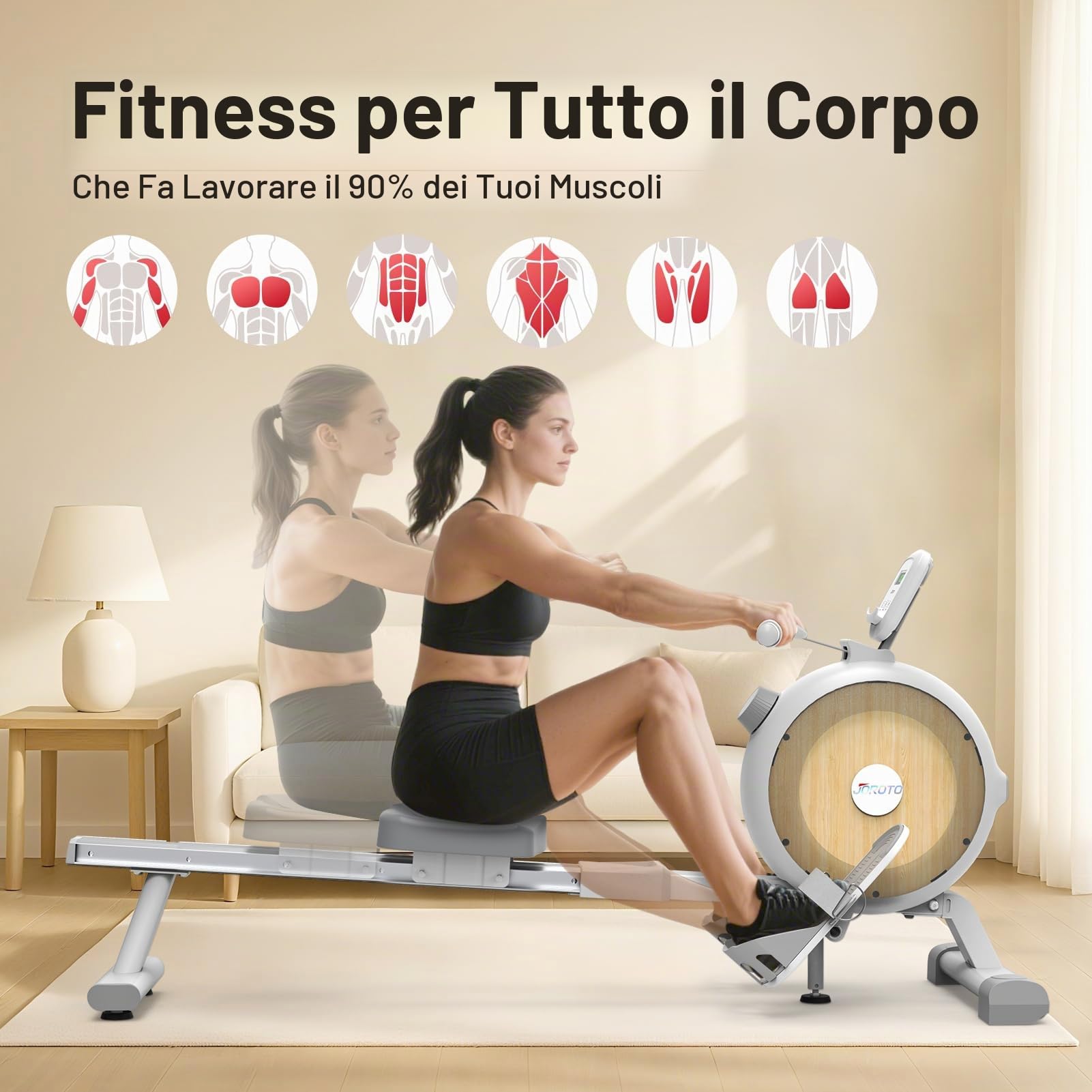JOROTO Vogatore Domestico, 16 Livelli di Resistenza, Vogatore Magnetico con Controllo APP, Display LCD con Supporto per Telefono Cellulare, Ideale per L'attrezzatura da Palestra per la Casa