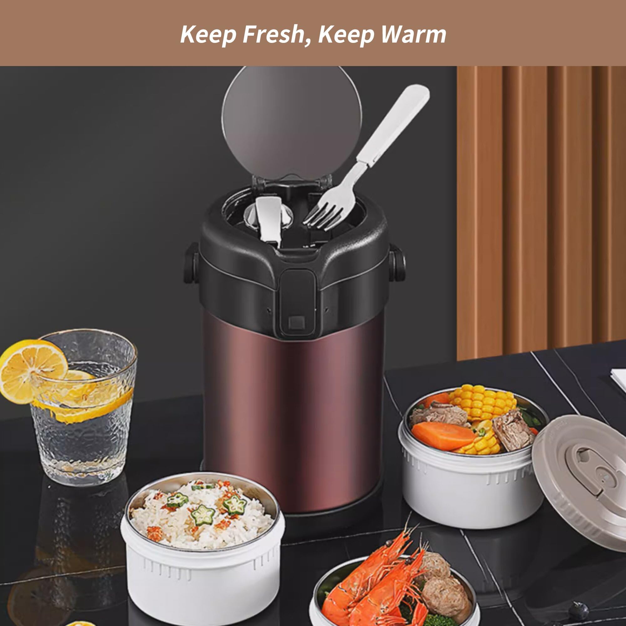 Amazon｜保温食品容器 ホットフード用 3段 70オンス 漏れ防止 積み重ね