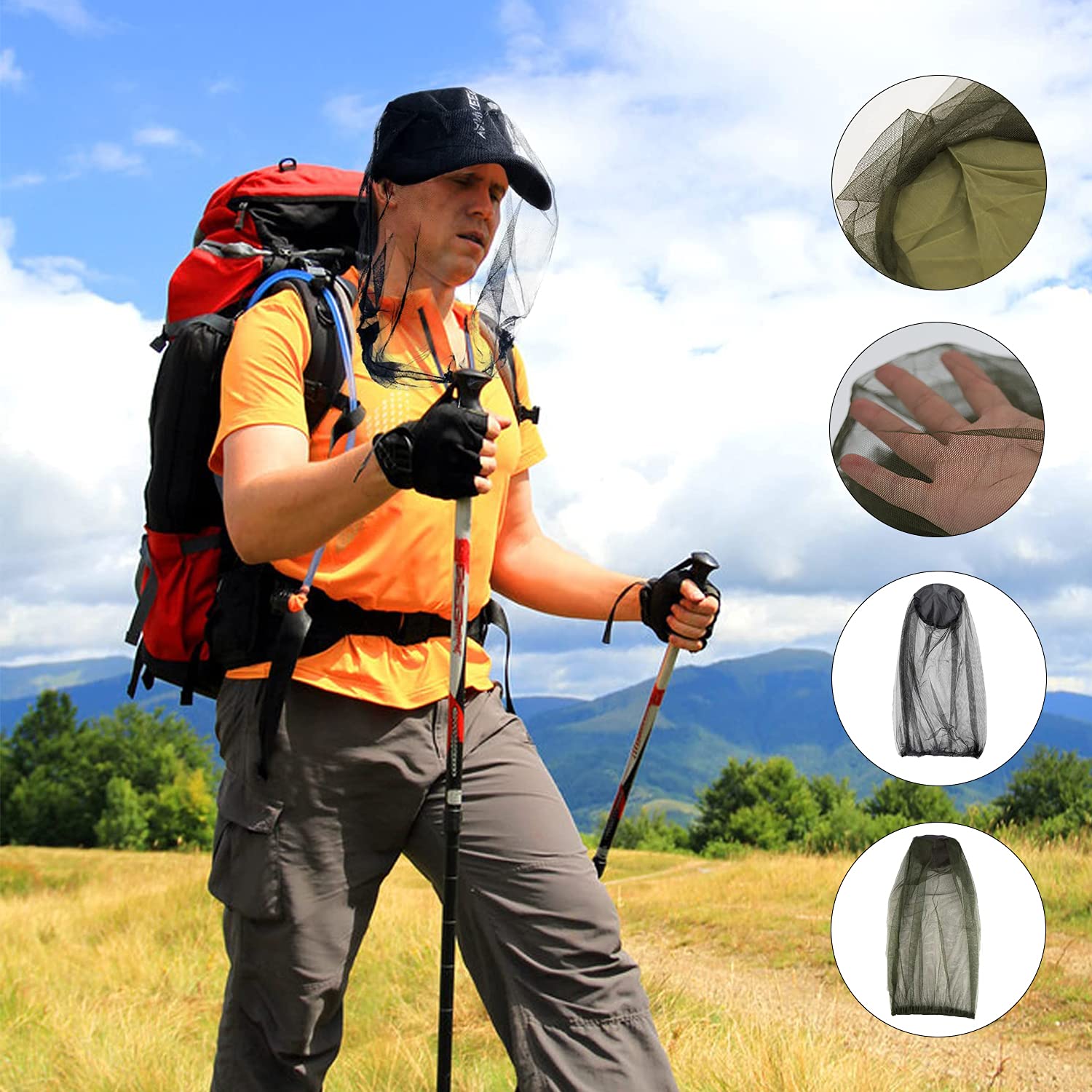 4 Pezzi Anti-zanzara Cappello della Protezione, Zanzariera Cappello, Proteggere Gli Amanti Esterni da Moscerino Zanzara Zanzariera e Altre Mosche, Leggeri e Resistenti (Nero+Verde)