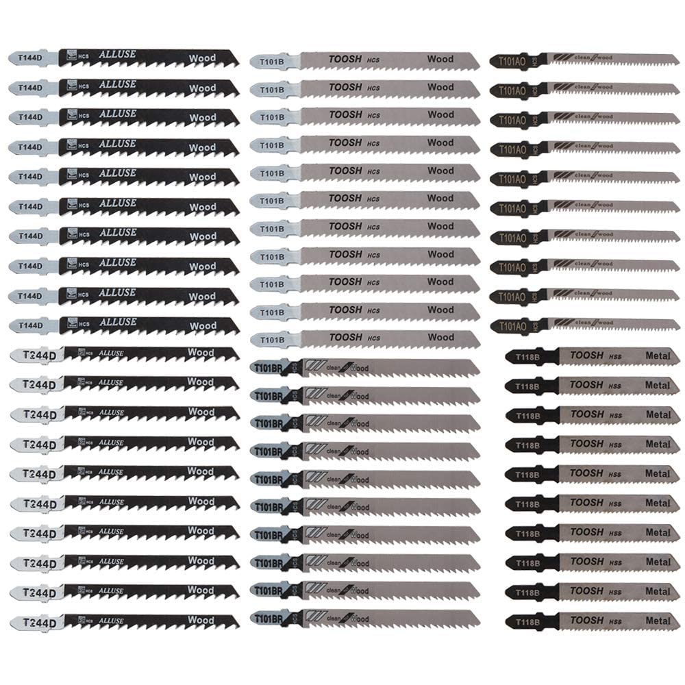 60pcs T Shank Jigsaw Blades Set, Assorted Jig Saw Blade Set for Wood Plastic and Metal Cutting Fits Most Jig Saw Models