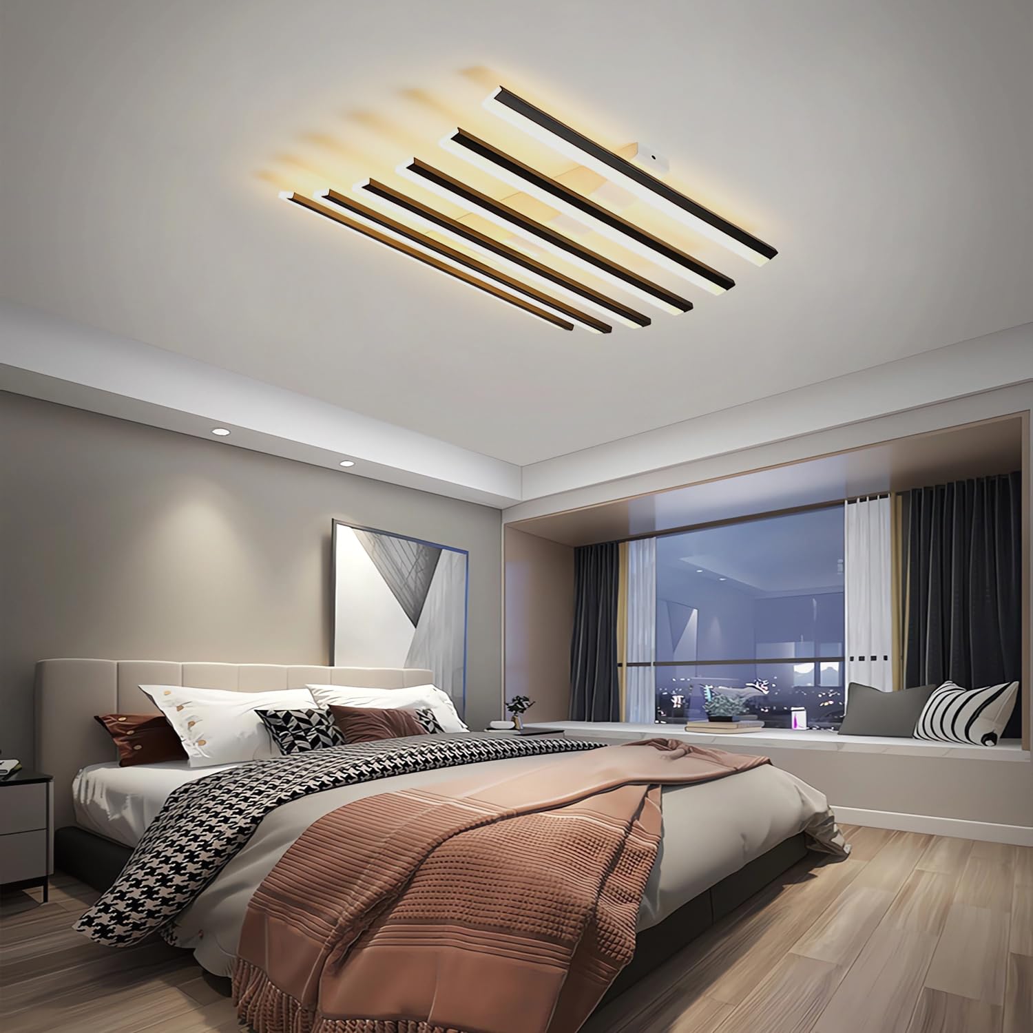 Lampa wisząca LED,nowoczesna lampa sufitowa w kształcie fali,lampa sufitowa z wieloma głowicami i funkcją ściemniania,wpuszczane czarne oświetlenie sufitowe,odpowiednie salonów i sypialni (50A)