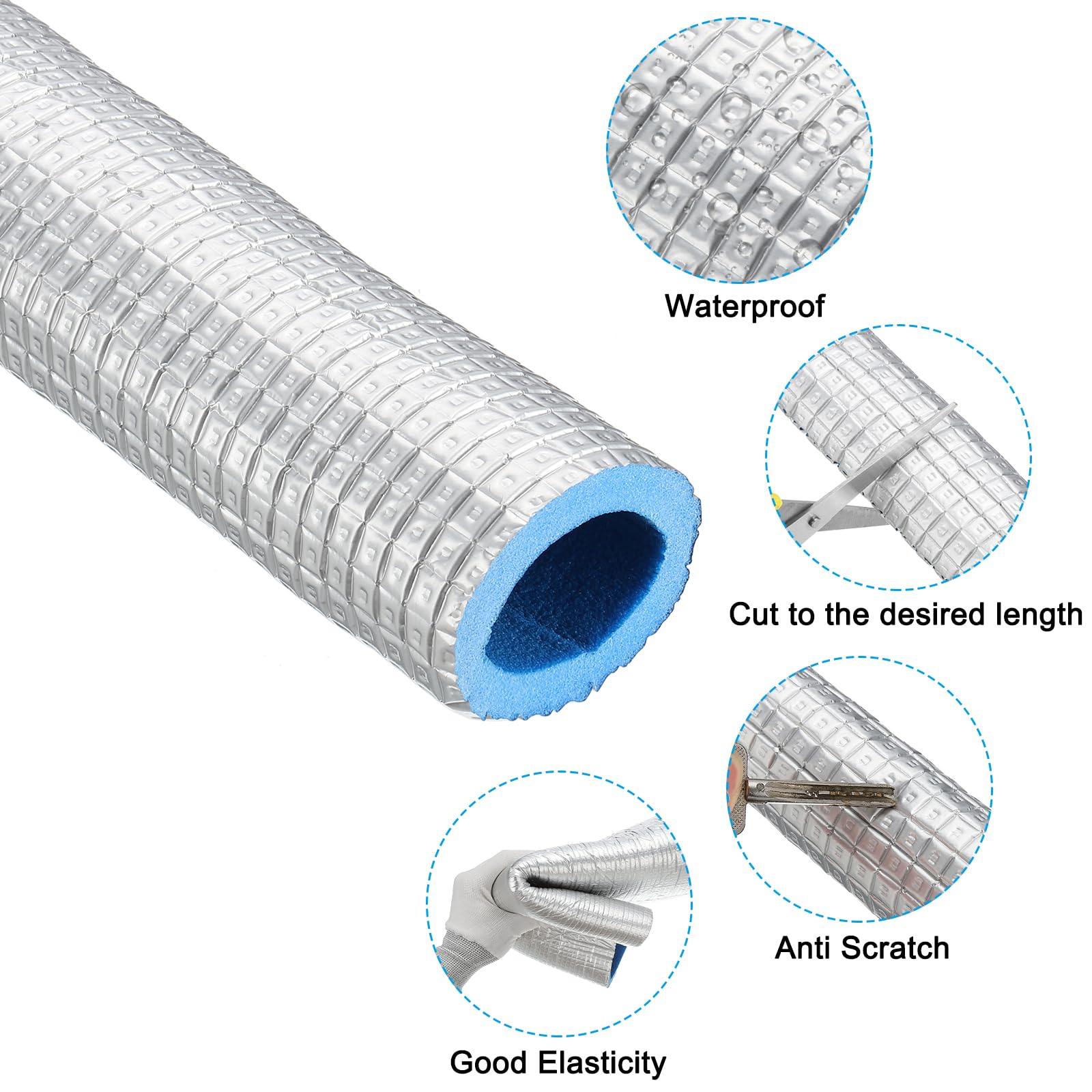 PATIKIL 5.6Ft Pipe Insulation Foam Tubing, 63mm(2-1/2") ID 83mm(3-1/4") OD Heat Preservation XPE Foam Tube Wrap with Aluminum Foil for AC Unit Air Conditioning Water Pipe, Silver Blue - Image 3