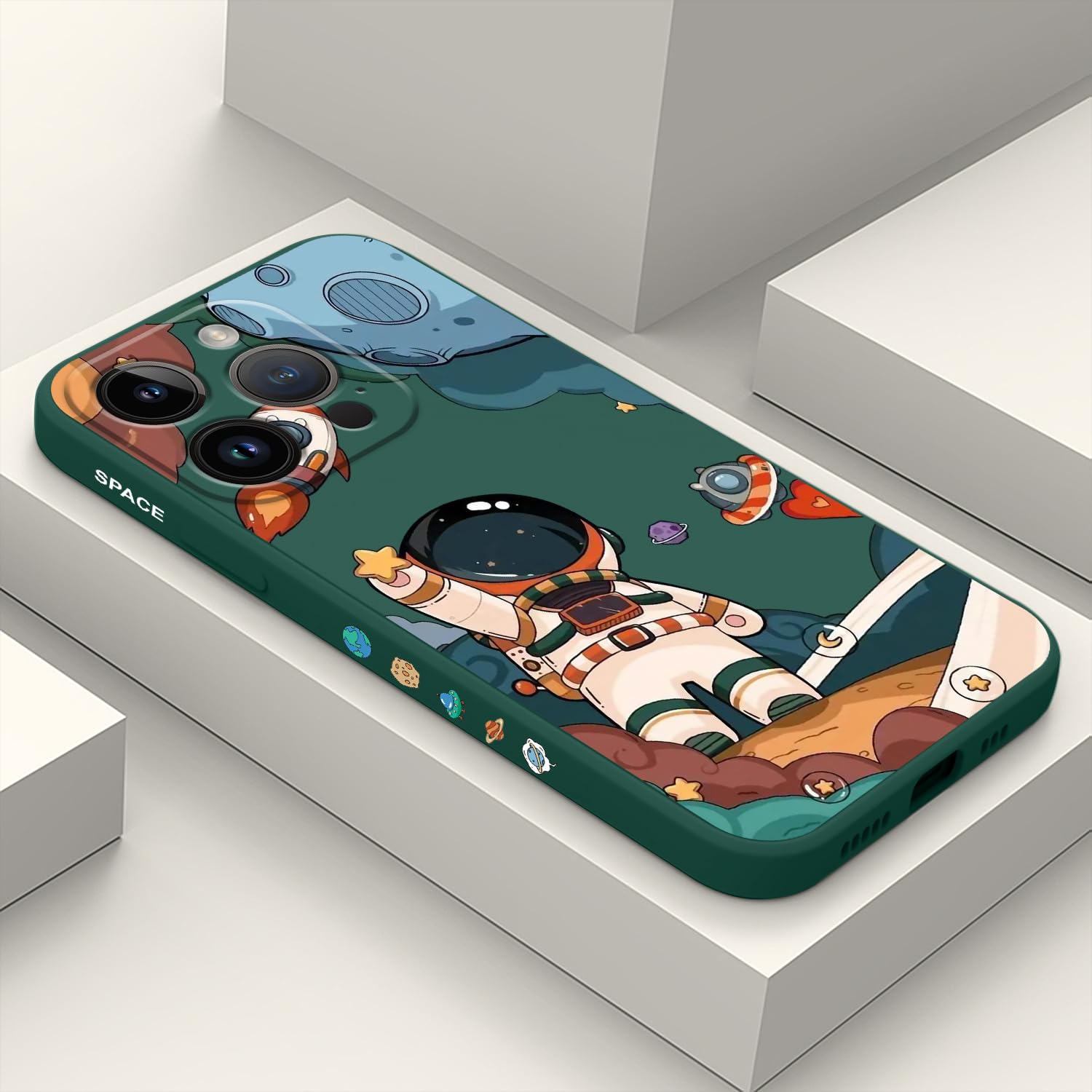 LEECG for iPhone Case 15 Pro, for iPhone 15 Pro Case Astronaut Side Creative Pattern Designs Liquid Silicone Shockproof Soft 15 Pro Phone Case-Astronaut Green